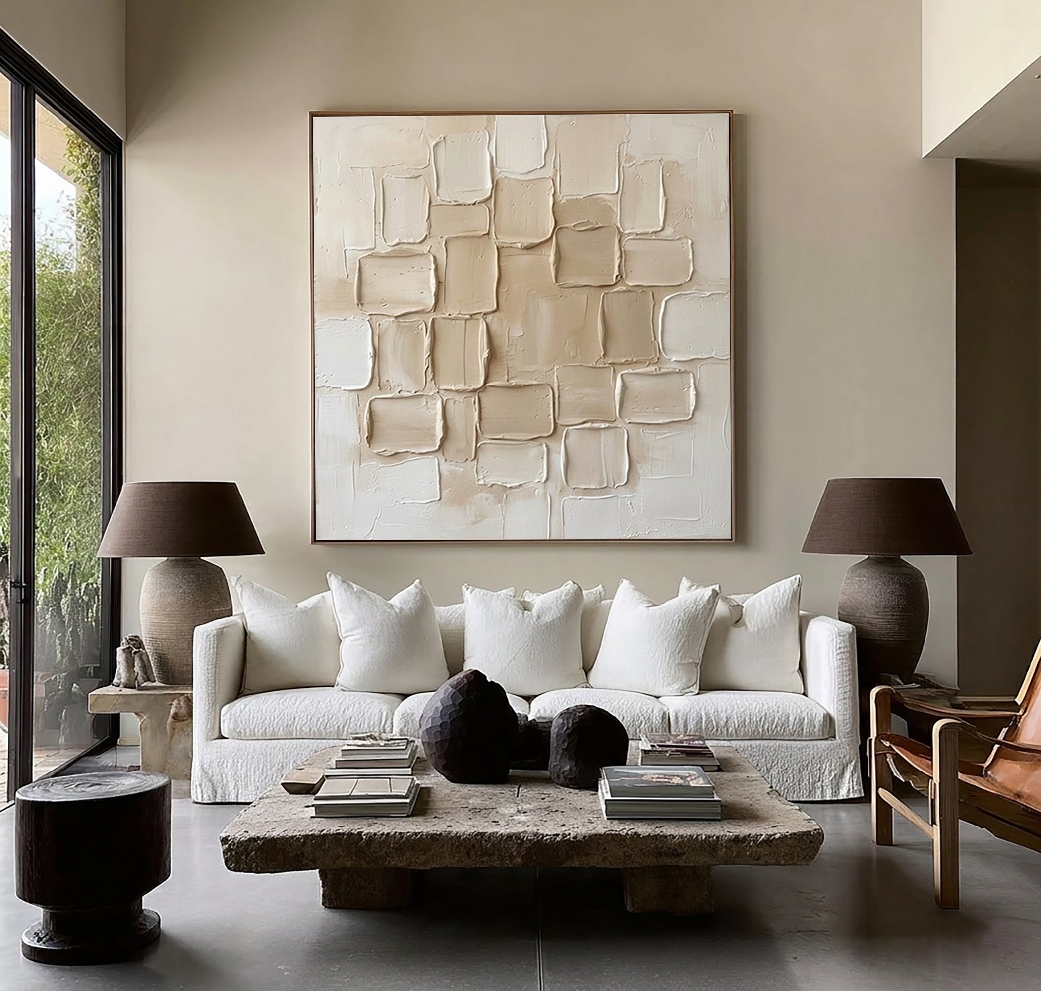 Large Travertine Texture Wall Art Contemporary Neutral Hand Painted Canvas Painting