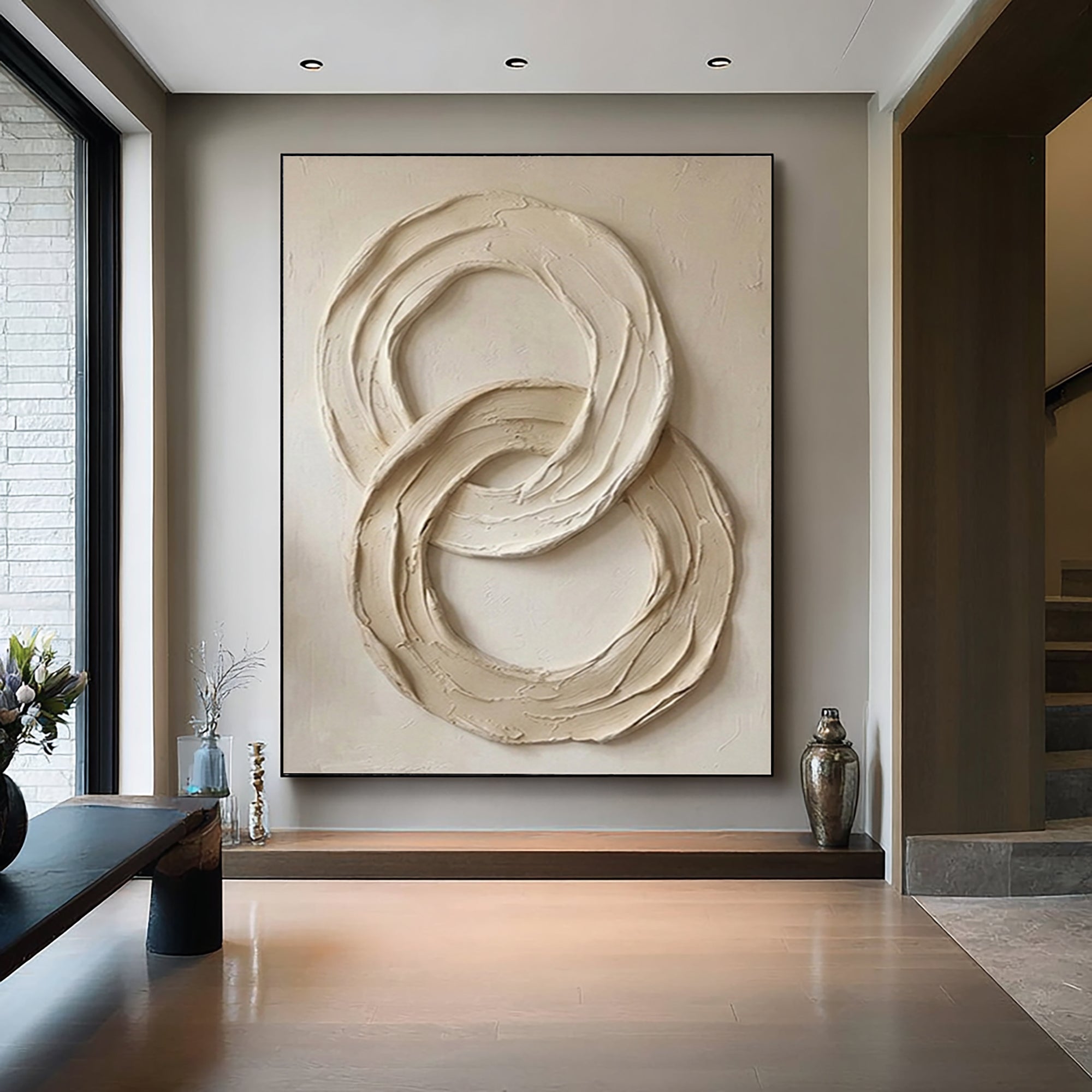 Large Circular Texture Oil Painting for Modern Neutral Interiors
