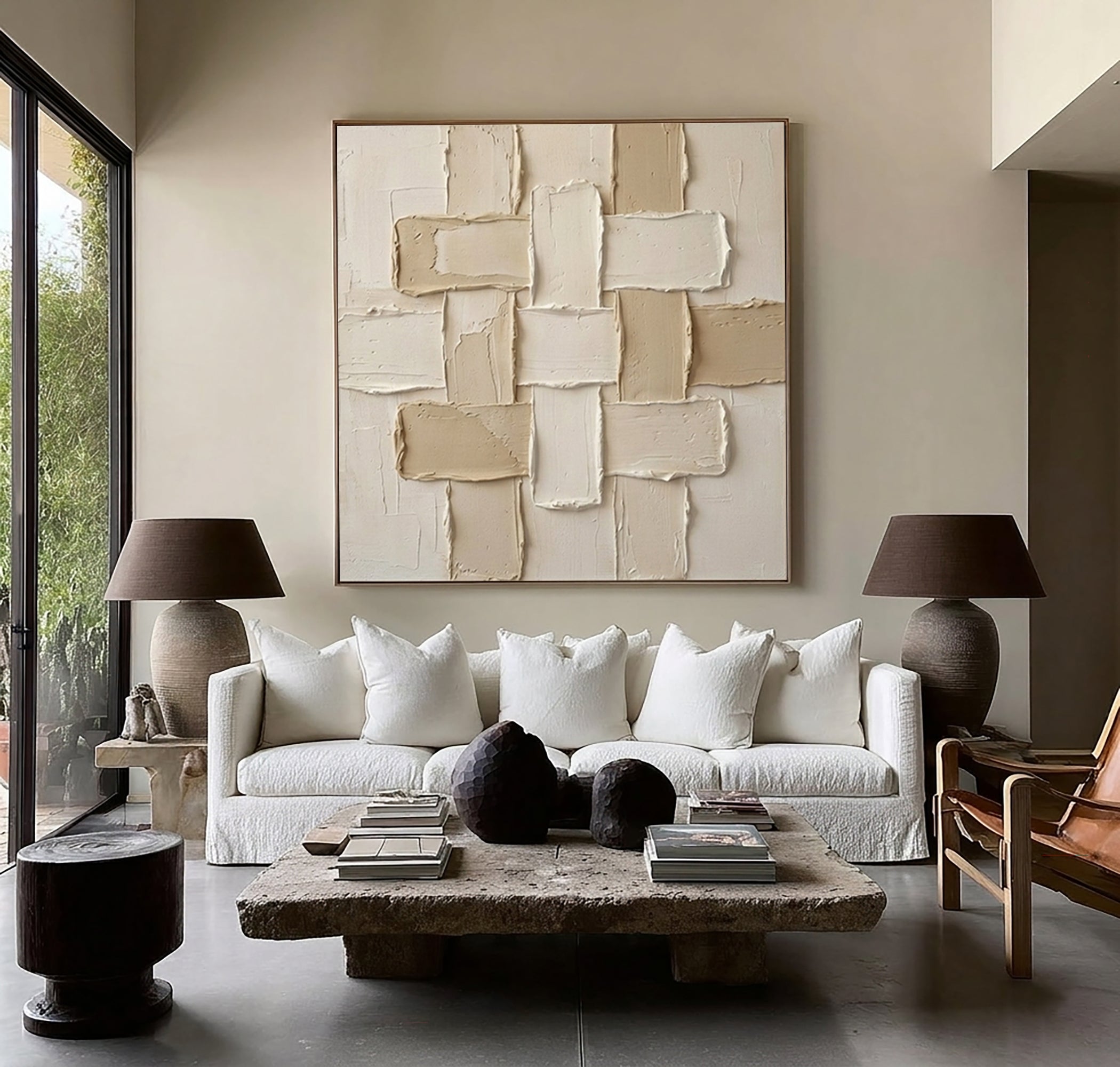 Large Interlocking Forms Wall Art Neutral Contemporary Textured Painting