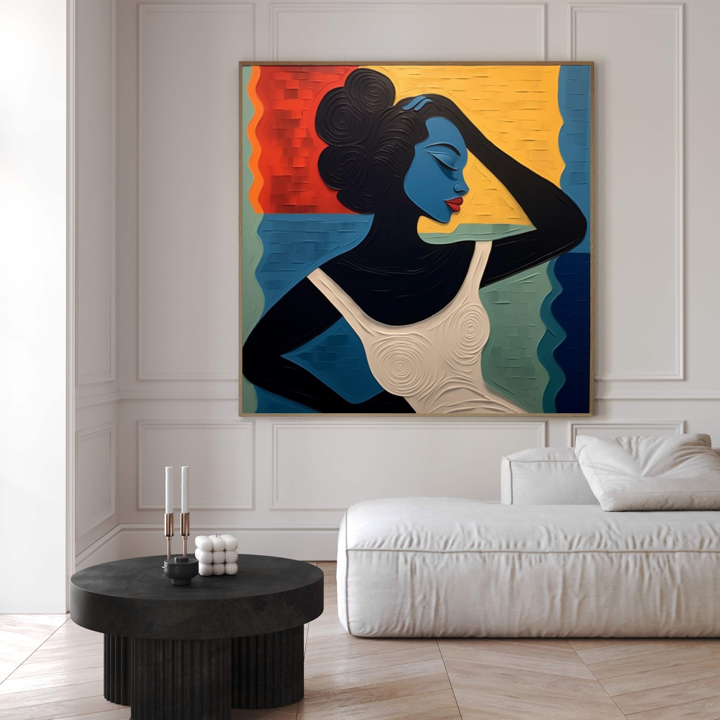 Textured Portrait with Bold Color Blocks, Modern Surreal #BGA 239
