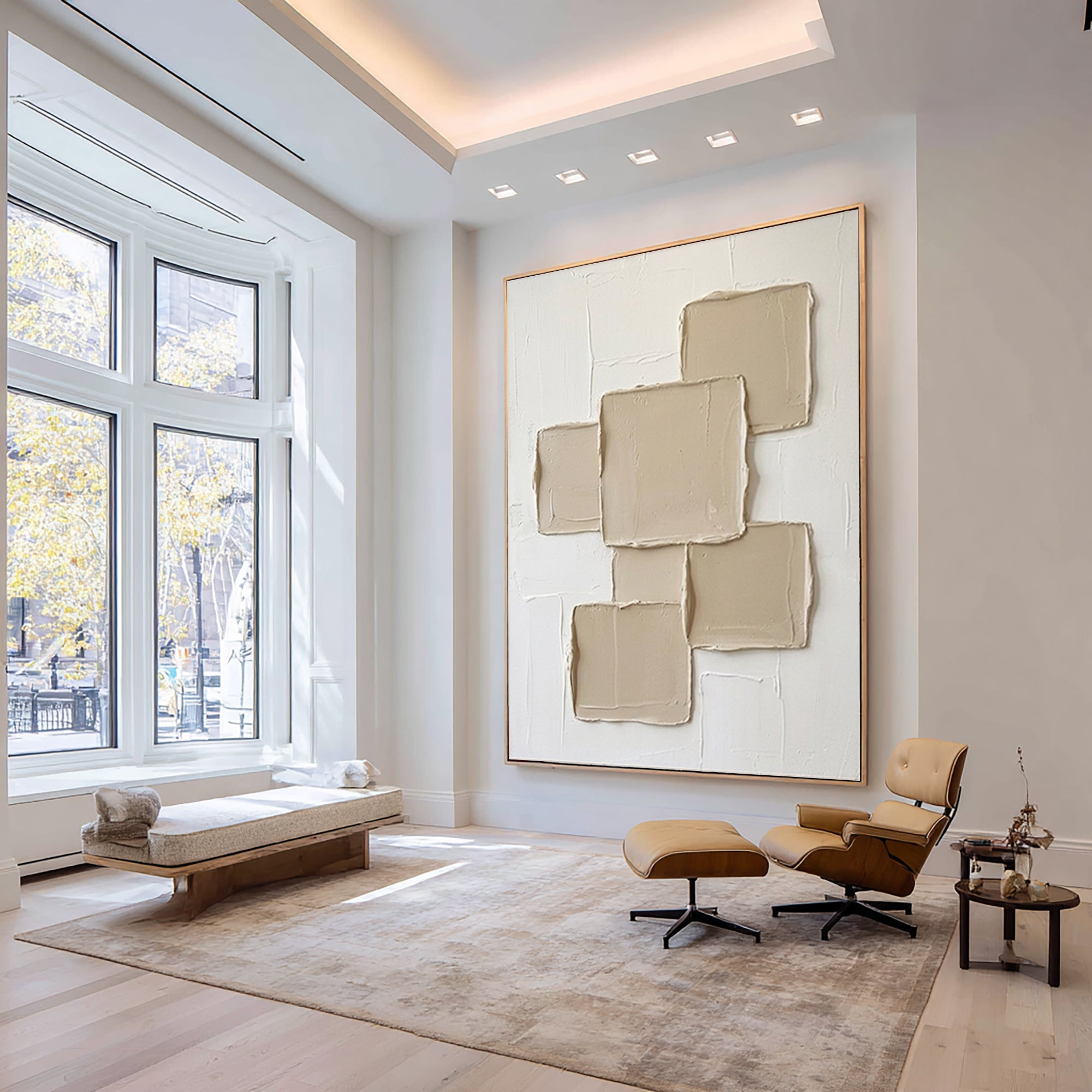 Large Designer Textured Canvas Art White Geometric Abstract Painting