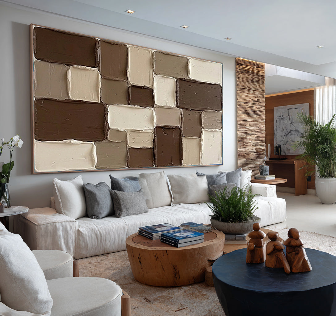 Large Brown and Beige Textured Wall Art Modern Abstract Canvas Painting