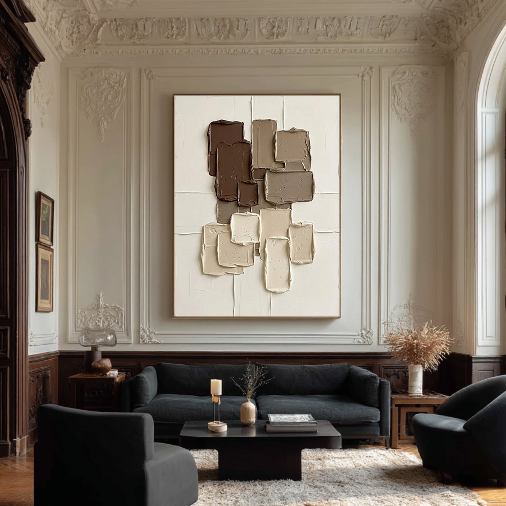 Large Brown Architectural Textured Canvas Art Contemporary Wall Decor