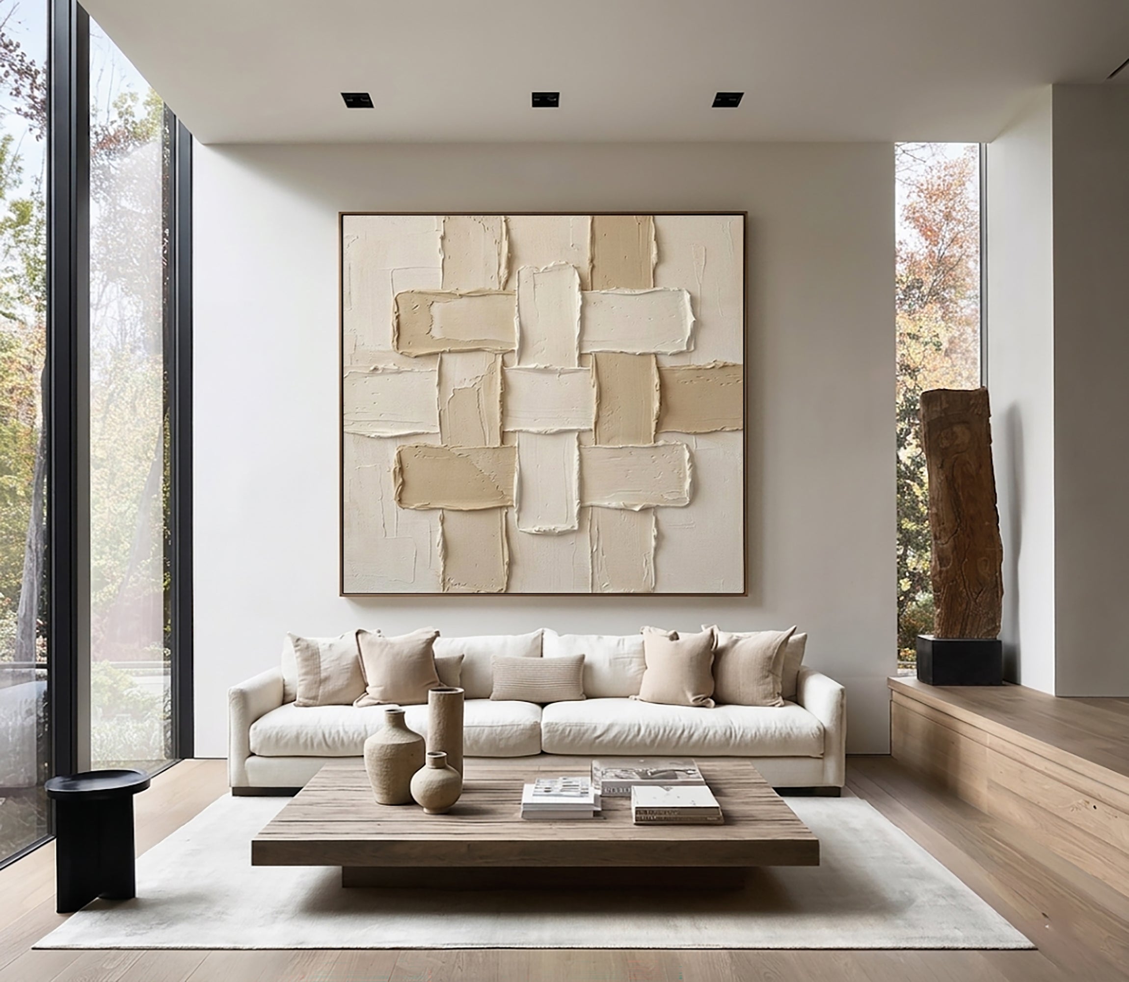 Large Interlocking Forms Wall Art Neutral Contemporary Textured Painting