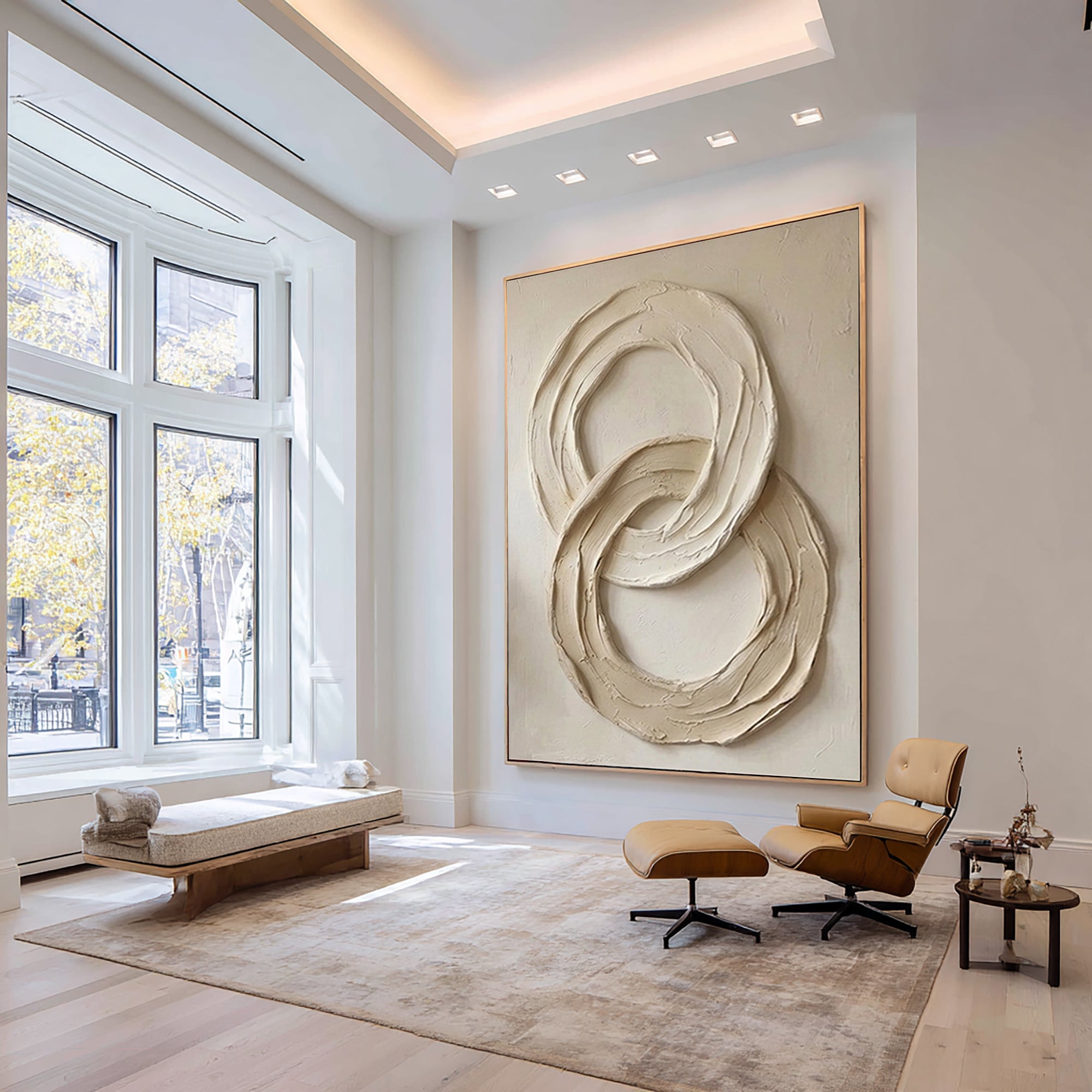 Large Circular Texture Oil Painting for Modern Neutral Interiors