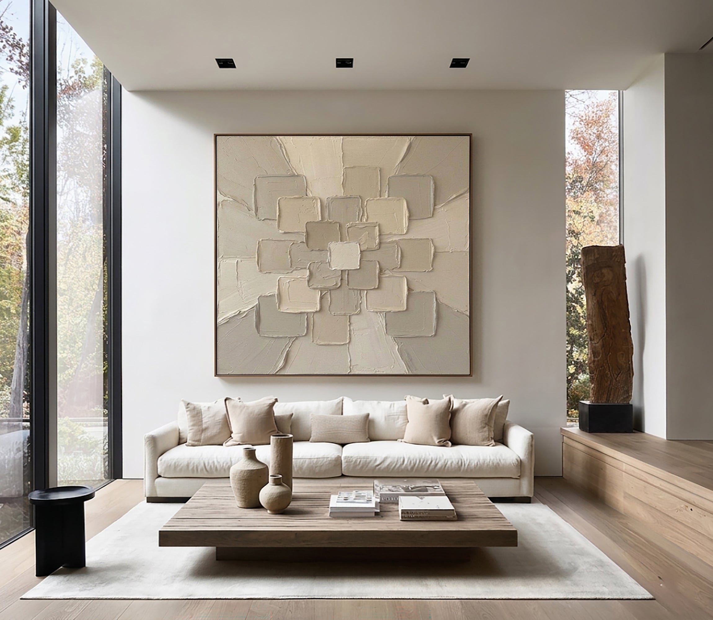 Large Modern Focal Expansion Wall Art Neutral Sculptural Texture Canvas Painting