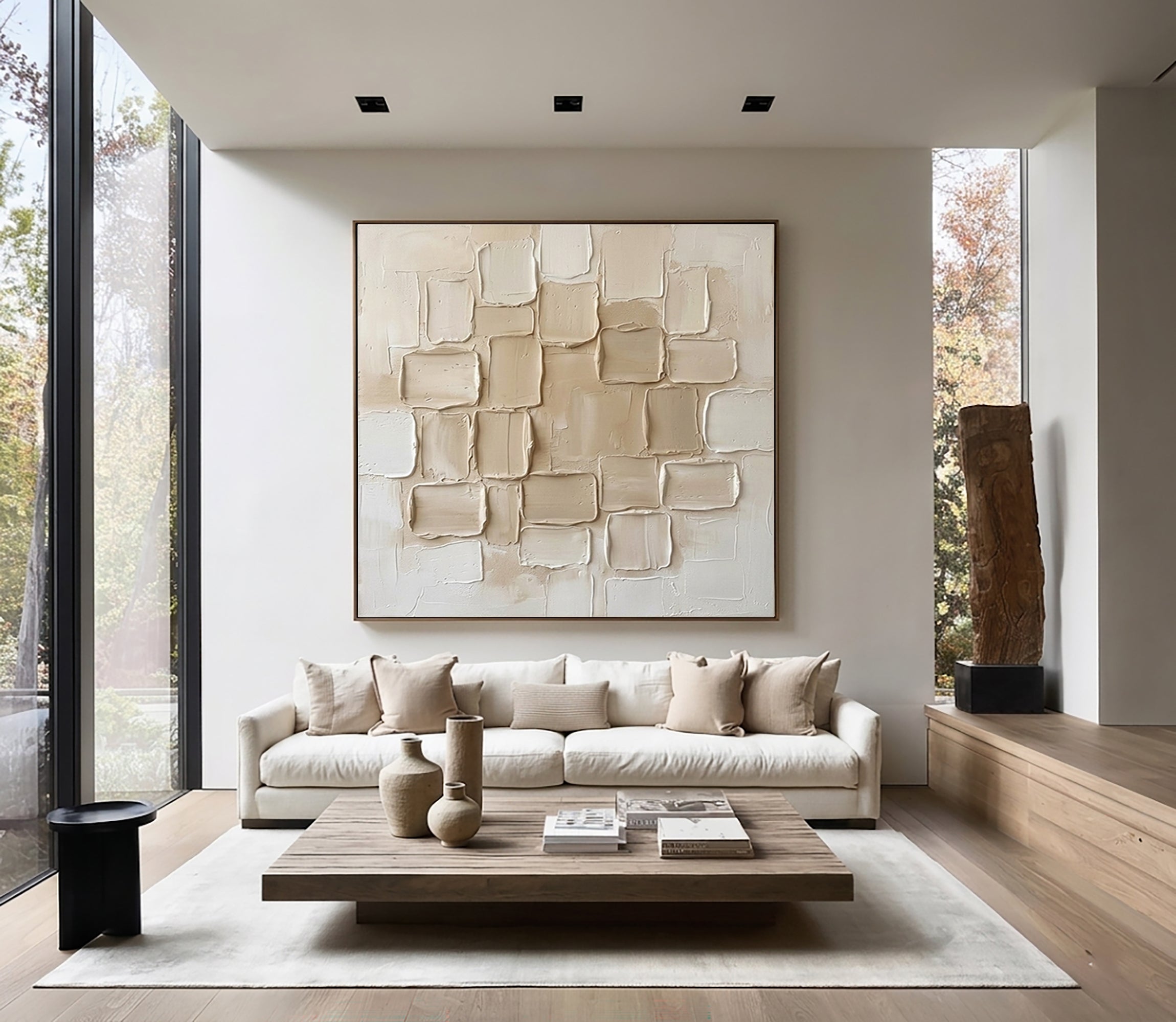 Large Travertine Texture Wall Art Contemporary Neutral Hand Painted Canvas Painting