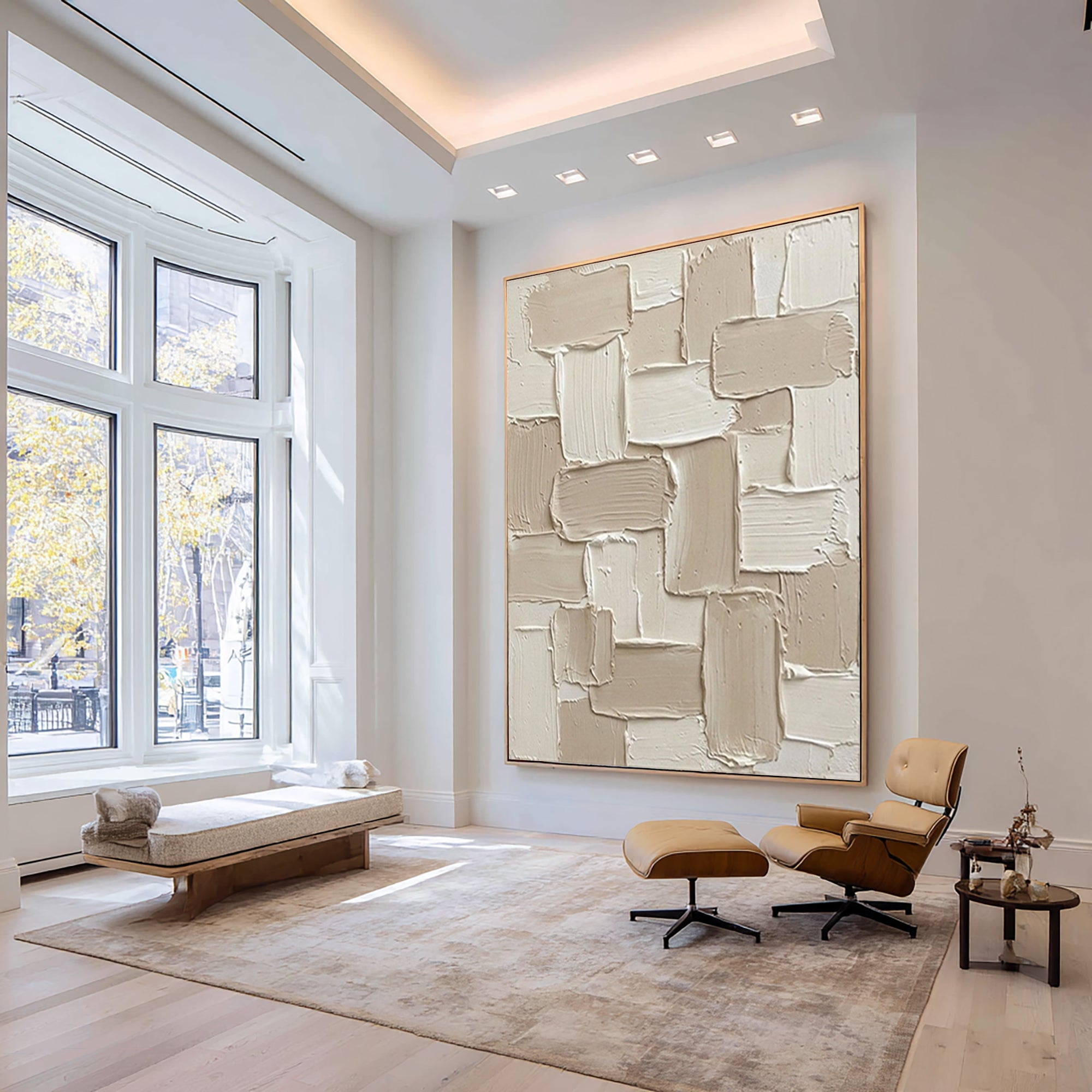 Large Minimalist Oil Painting with Contemporary Block Texture Design