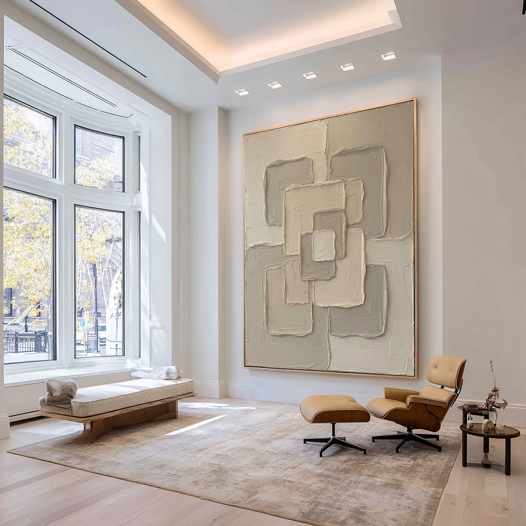 Large Neutral Geometric Textured Canvas Art Modern Abstract Wall Decor