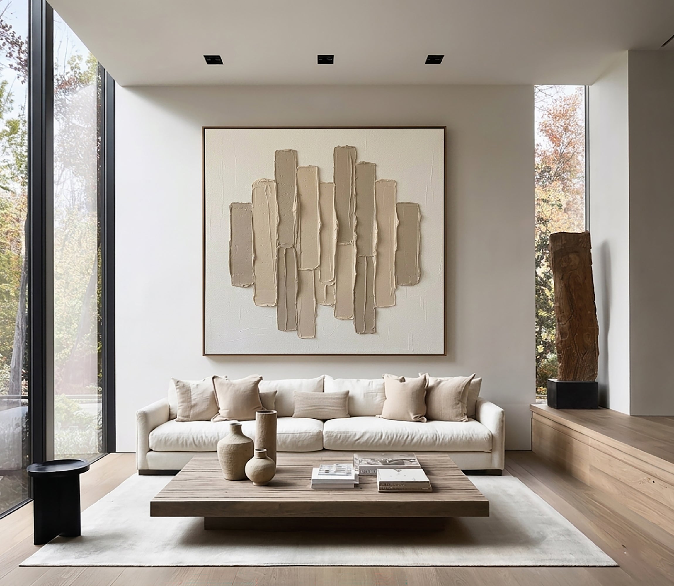 Large Linear Sculptural Wall Art Neutral Contemporary Hand Painted Texture Canvas