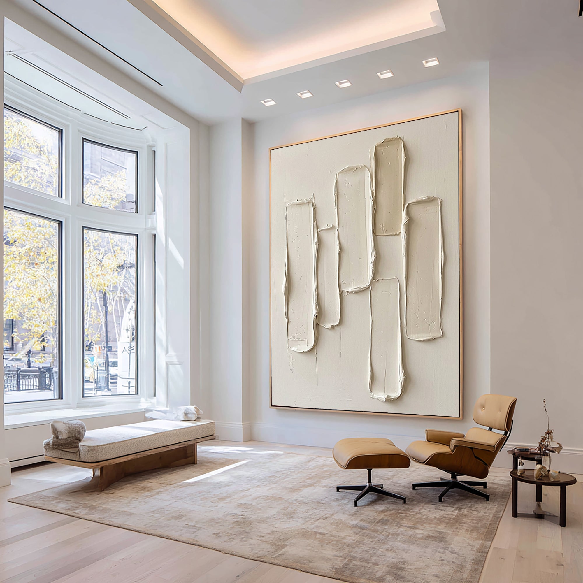 Large Vertical Neutral Texture Painting for Modern Minimalist Interiors