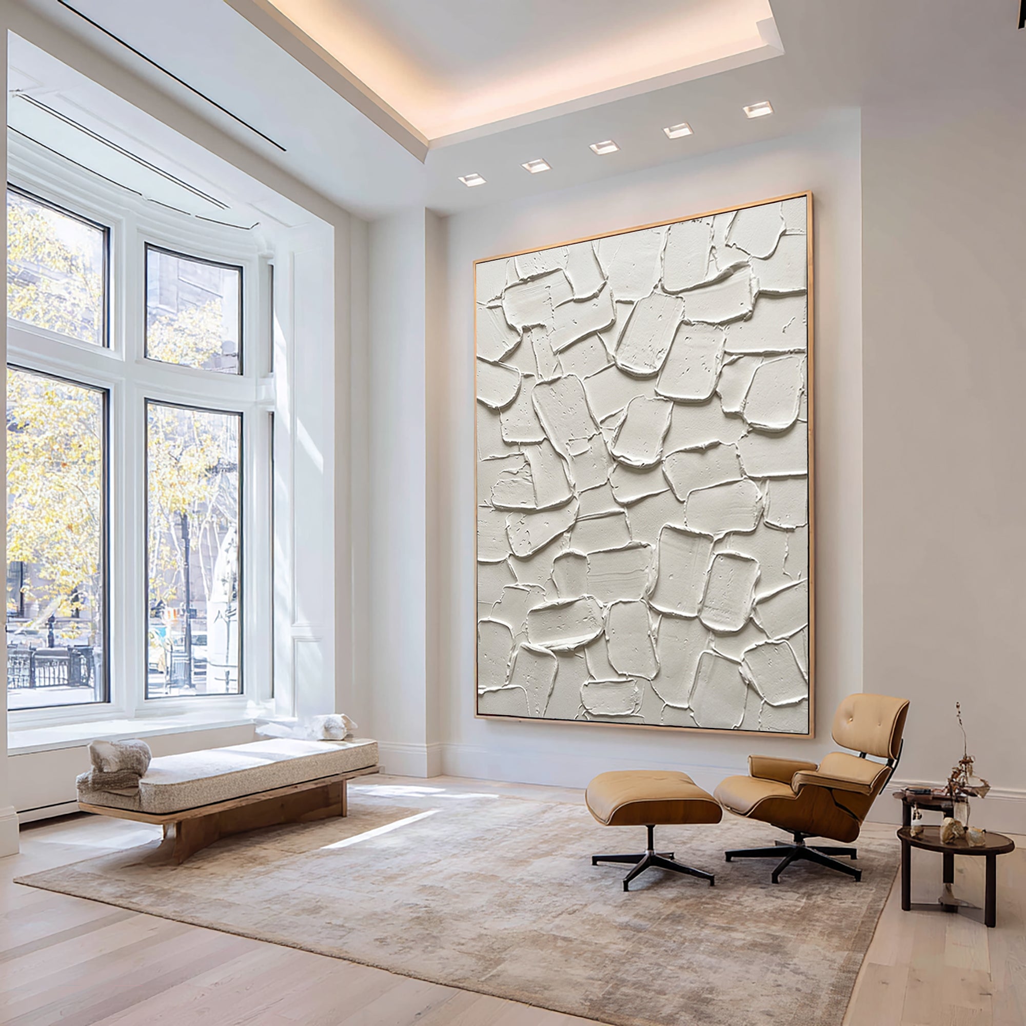 Large Modern Textured Canvas Art | Neutral Abstract Geometric Painting