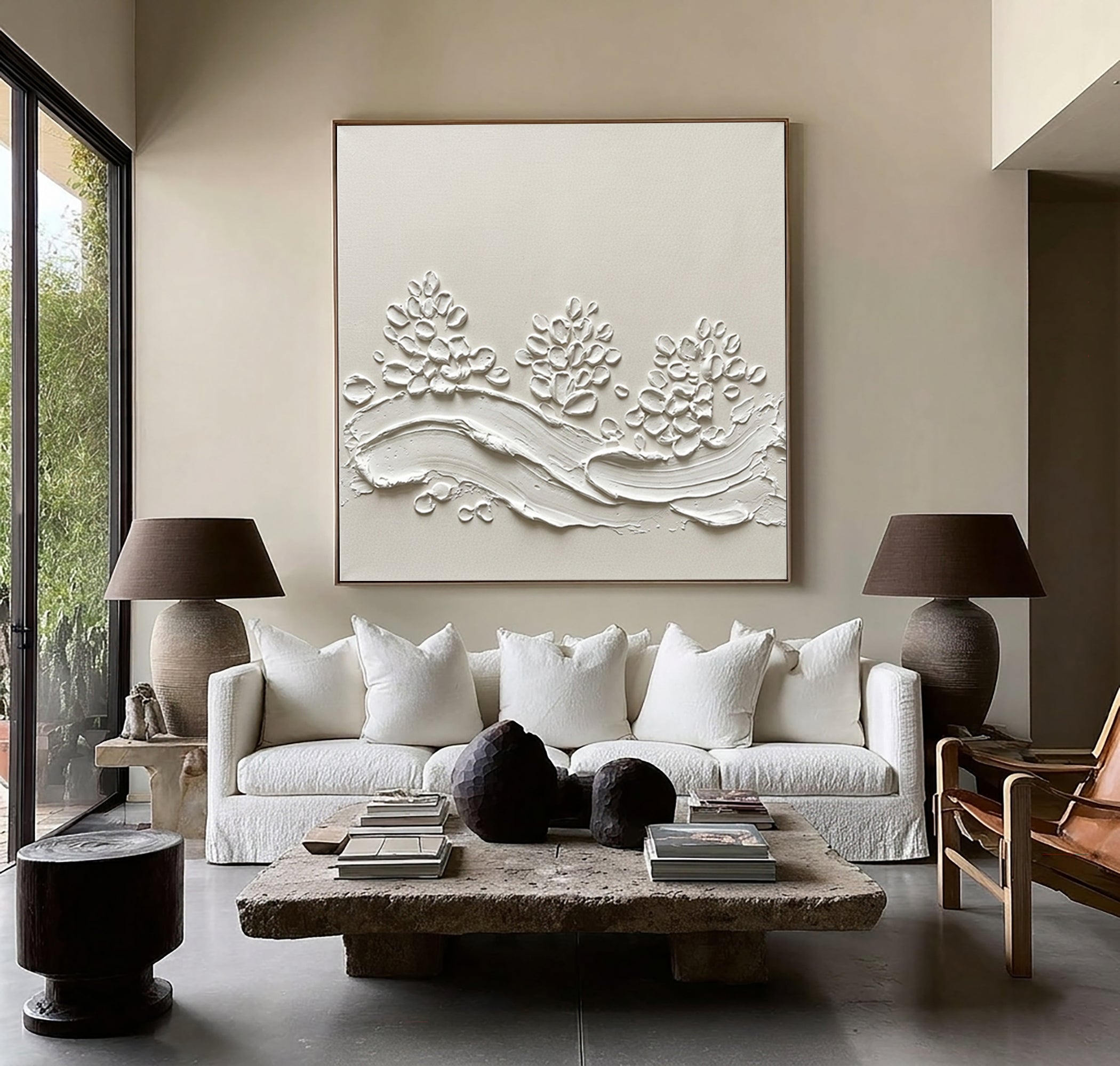 Large Minimalist Floral Textured Wall Art Contemporary Neutral Hand Painted Canvas Painting