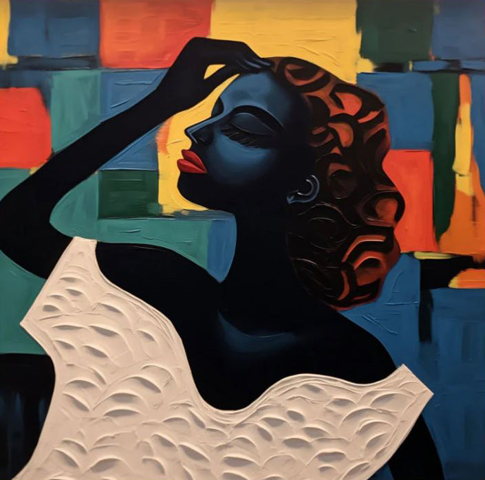 Textured Portrait with Bold Color Geometry, Modern Wall Art #BGA 257