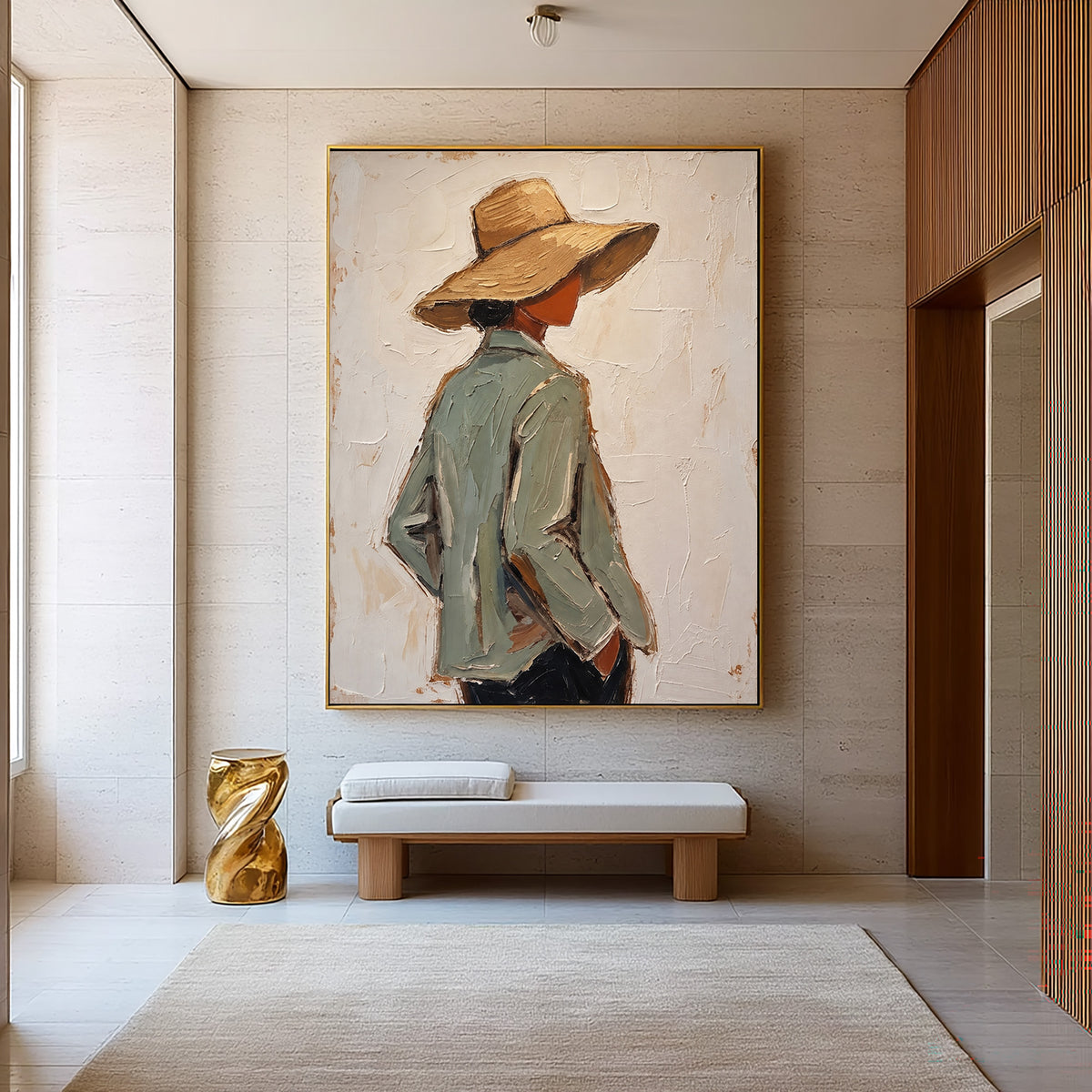Large Textured Western Oil Painting Cowboy Hat Figurative Wall Art