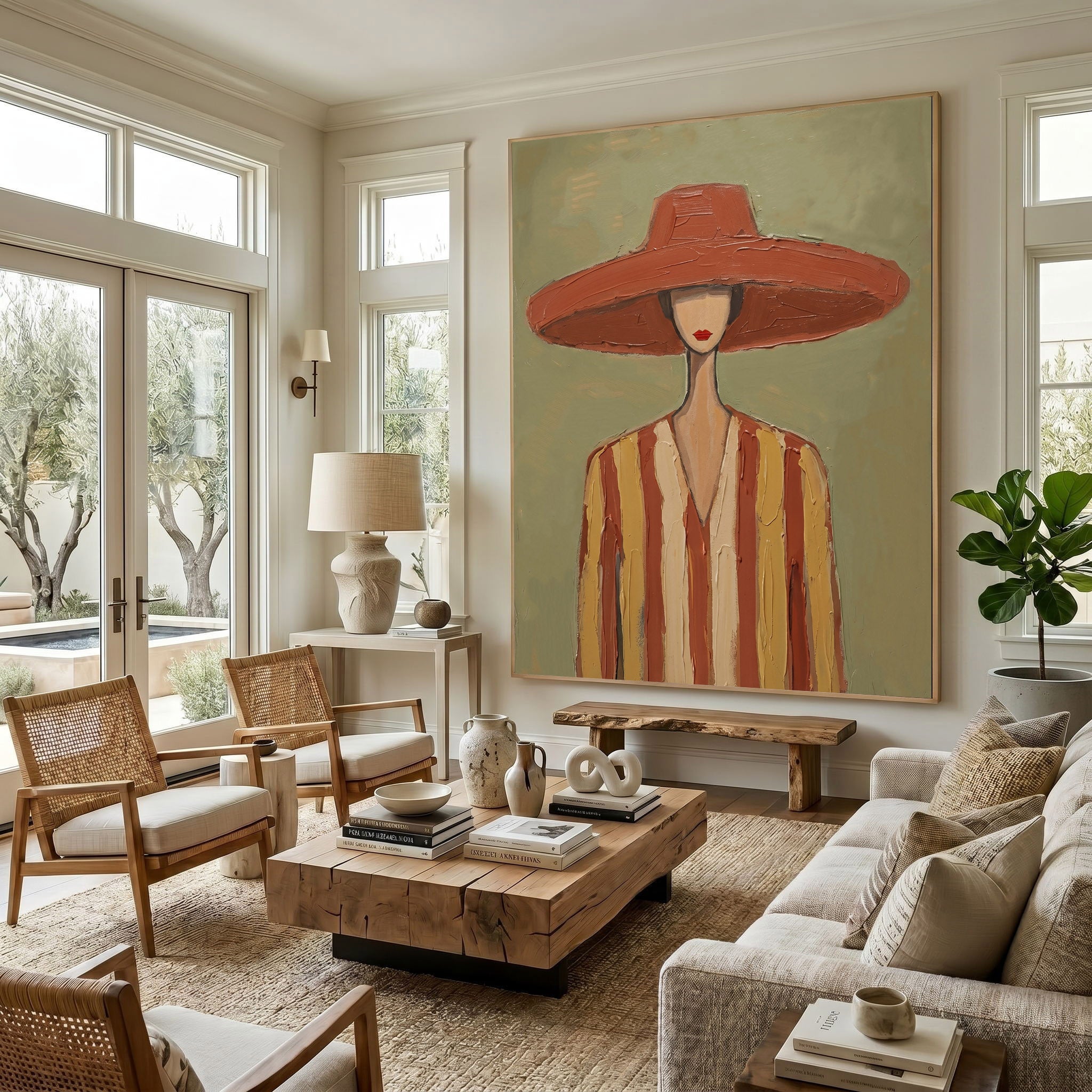 Large Modern Woman Portrait Wall Art Abstract Oil Painting Minimalist Fashion Figure Contemporary Interior Decor