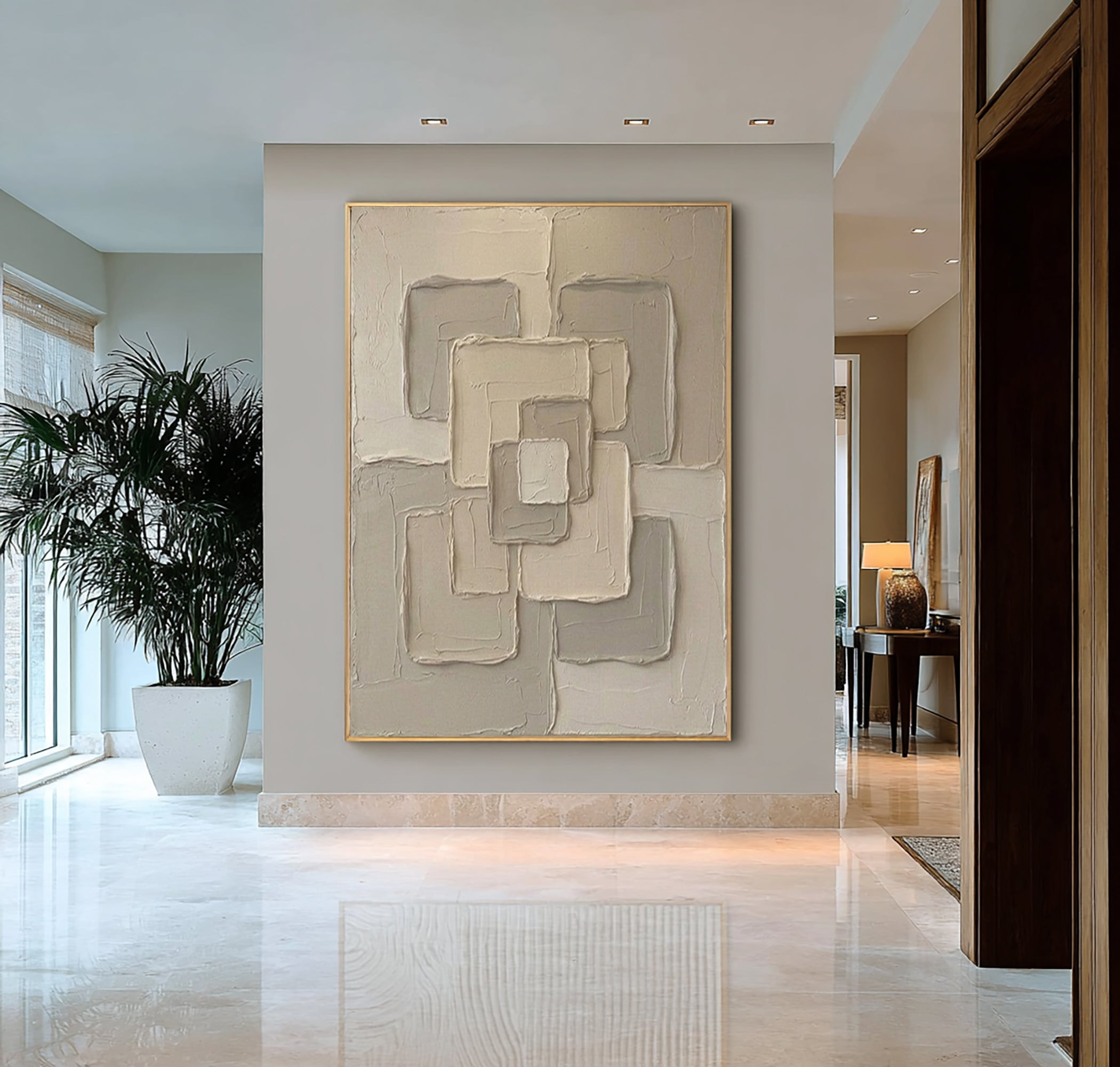 Large Neutral Geometric Textured Canvas Art Modern Abstract Wall Decor
