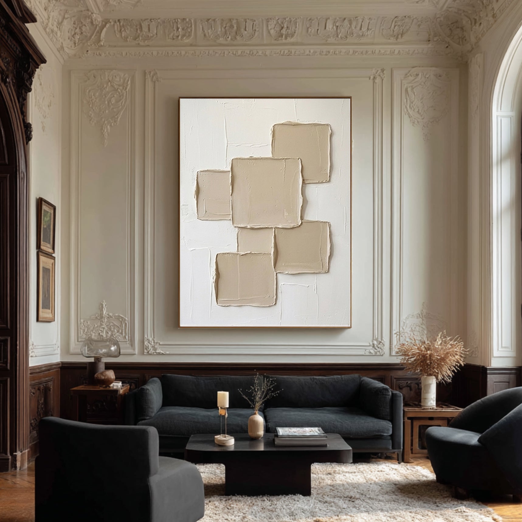 Large Designer Textured Canvas Art White Geometric Abstract Painting