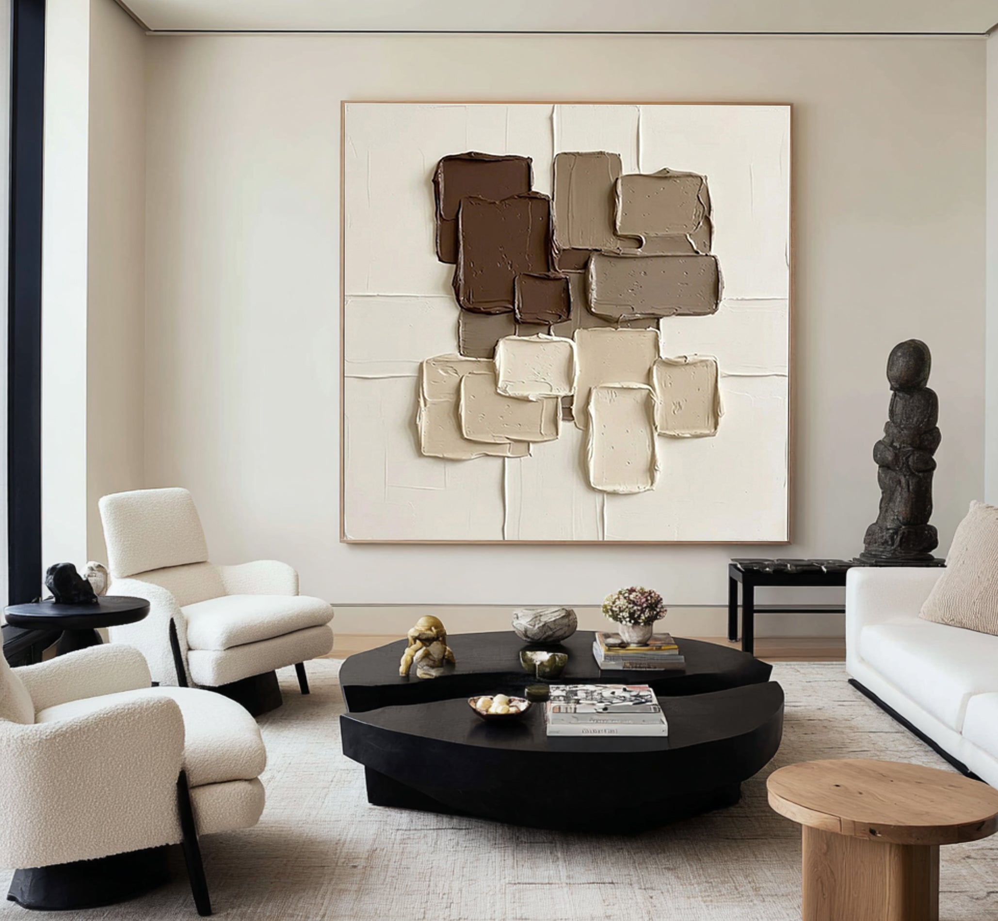 Large Mocha Texture Wall Art Contemporary Neutral Brown Abstract Painting