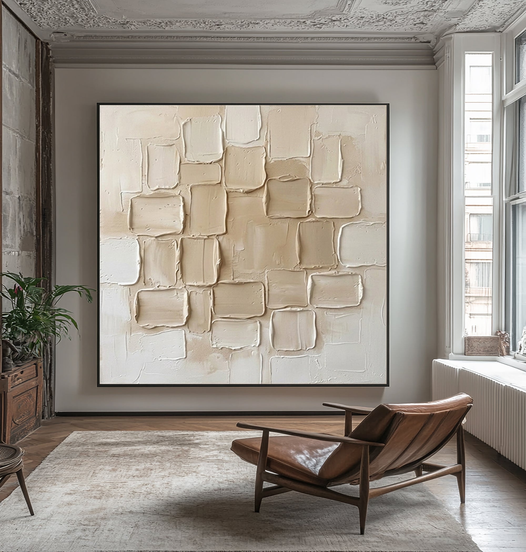 Large Travertine Texture Wall Art Contemporary Neutral Hand Painted Canvas Painting