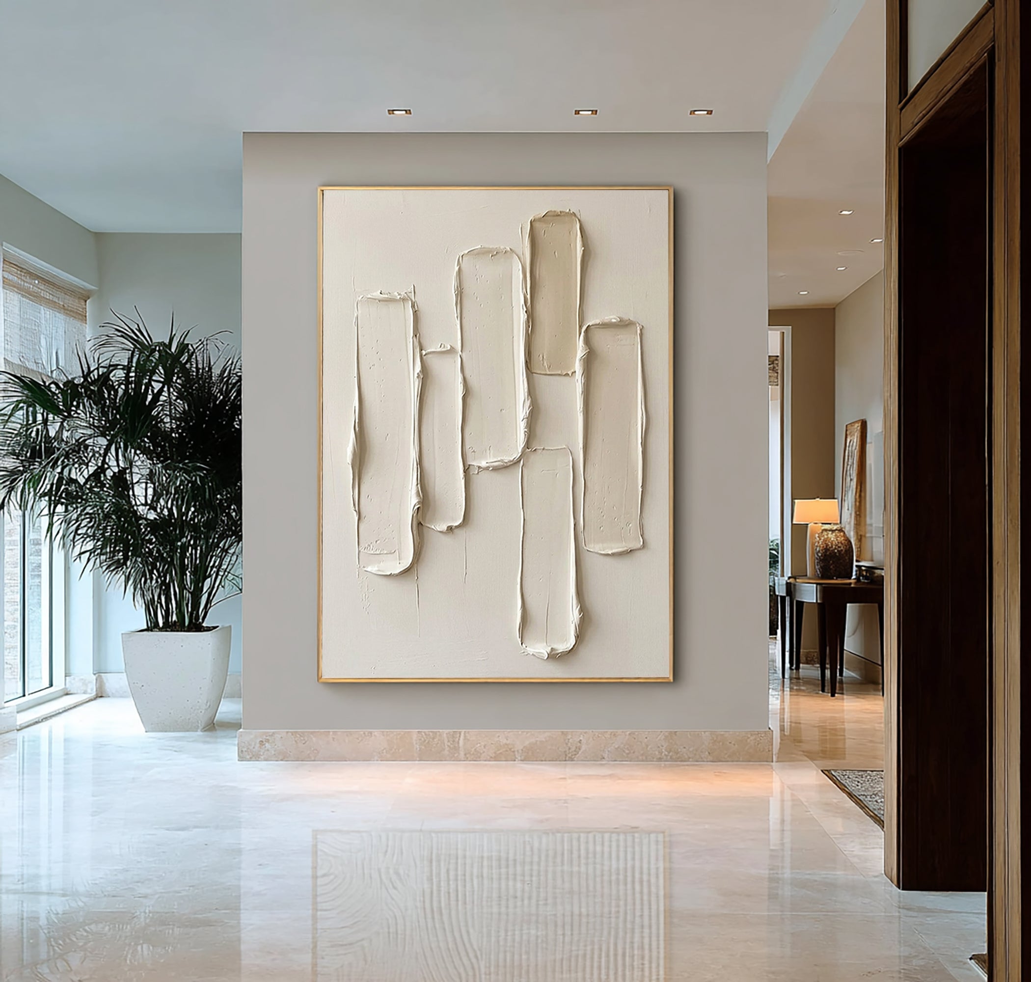 Large Vertical Neutral Texture Painting for Modern Minimalist Interiors