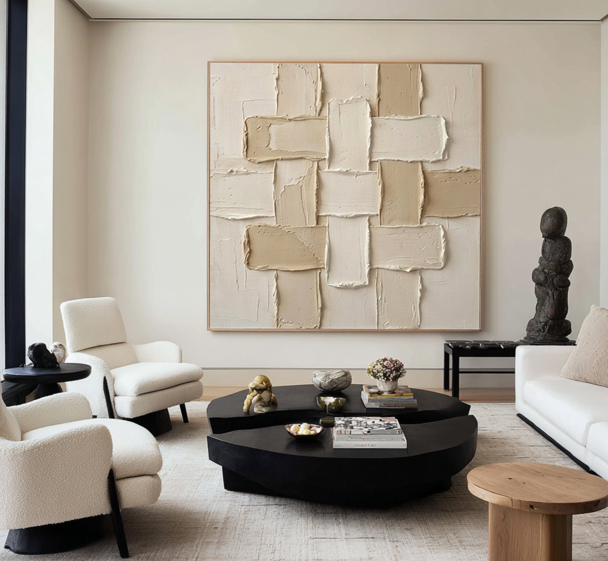 Large Interlocking Forms Wall Art Neutral Contemporary Textured Painting