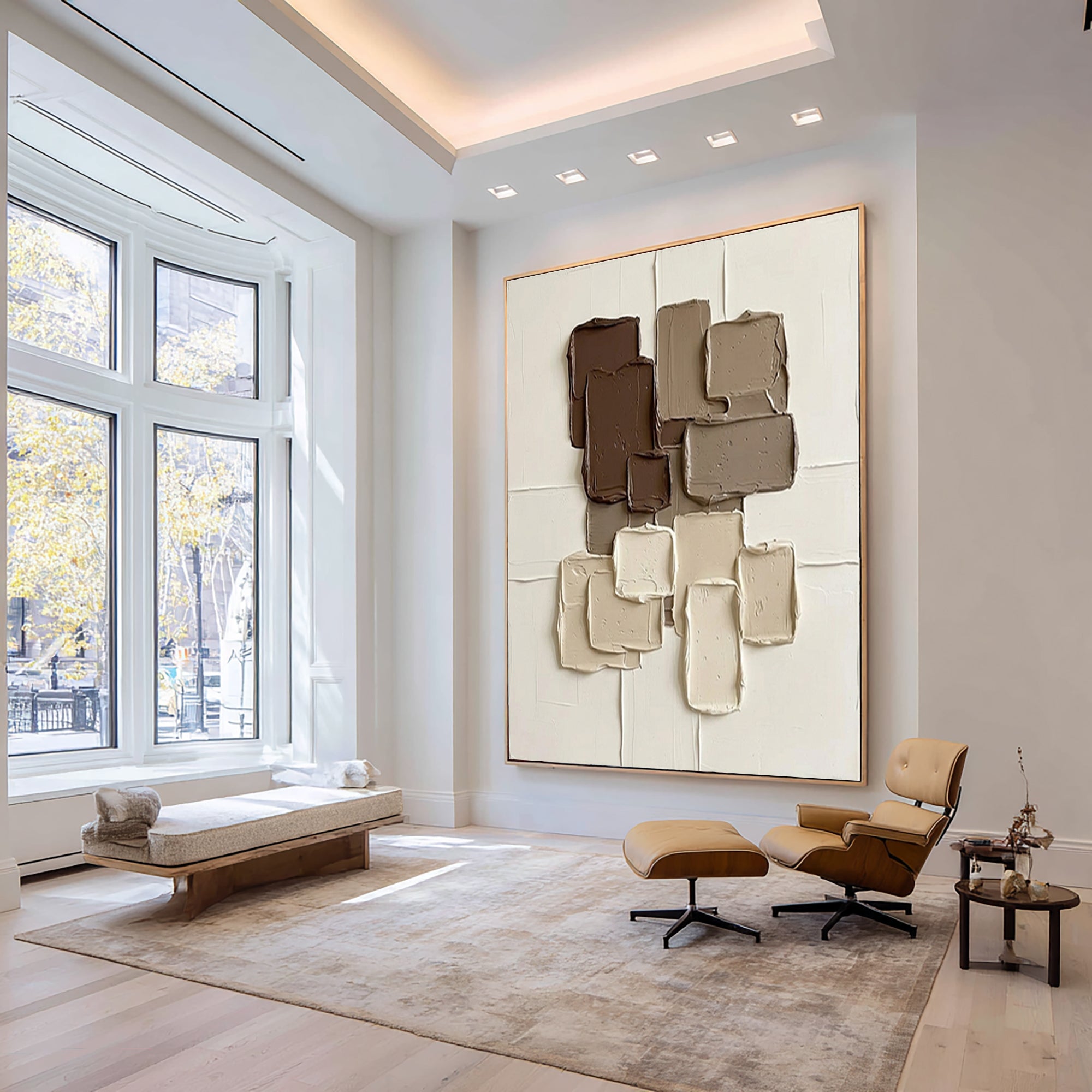 Large Brown Architectural Textured Canvas Art Contemporary Wall Decor