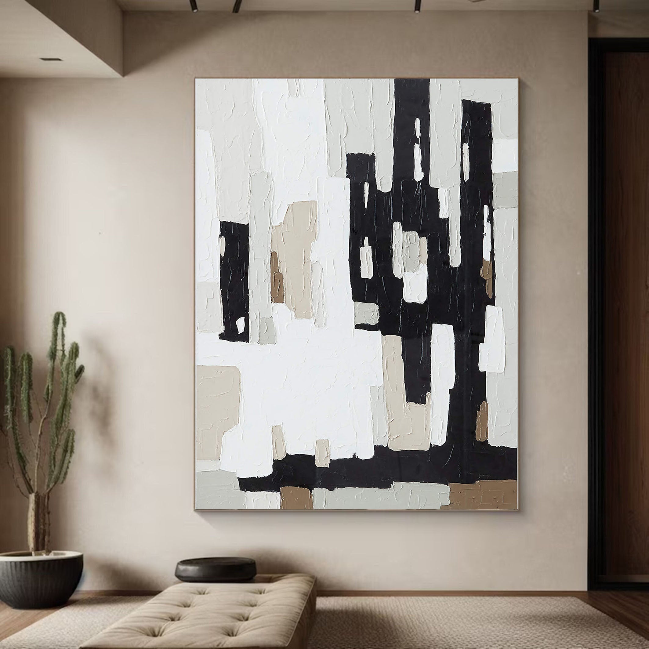 Modern Black And White Abstract Art With Geometric Shapes #BGA 087