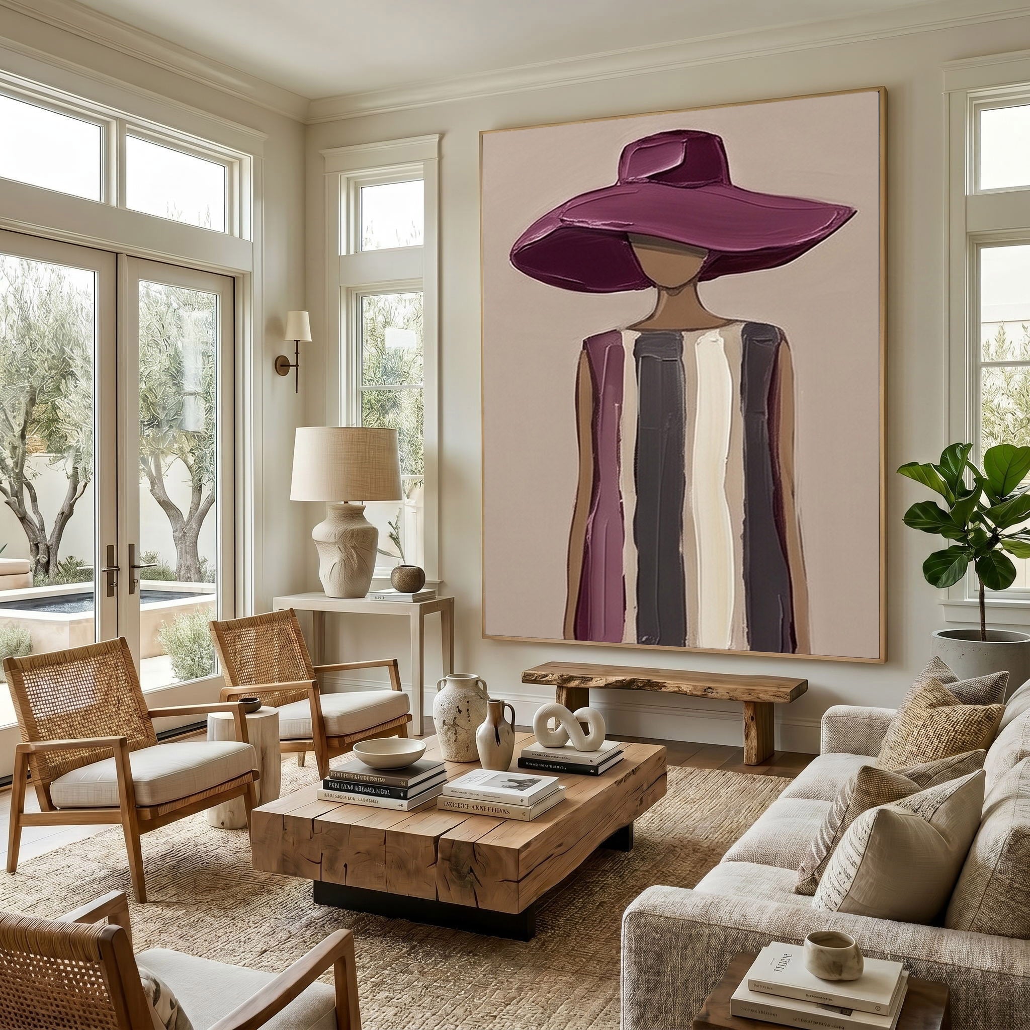 Large Woman Portrait Wall Art Abstract Oil Painting Cowgirl Cowboy Vintage Americana Art Western Woman Figure Minimalist Home Decor