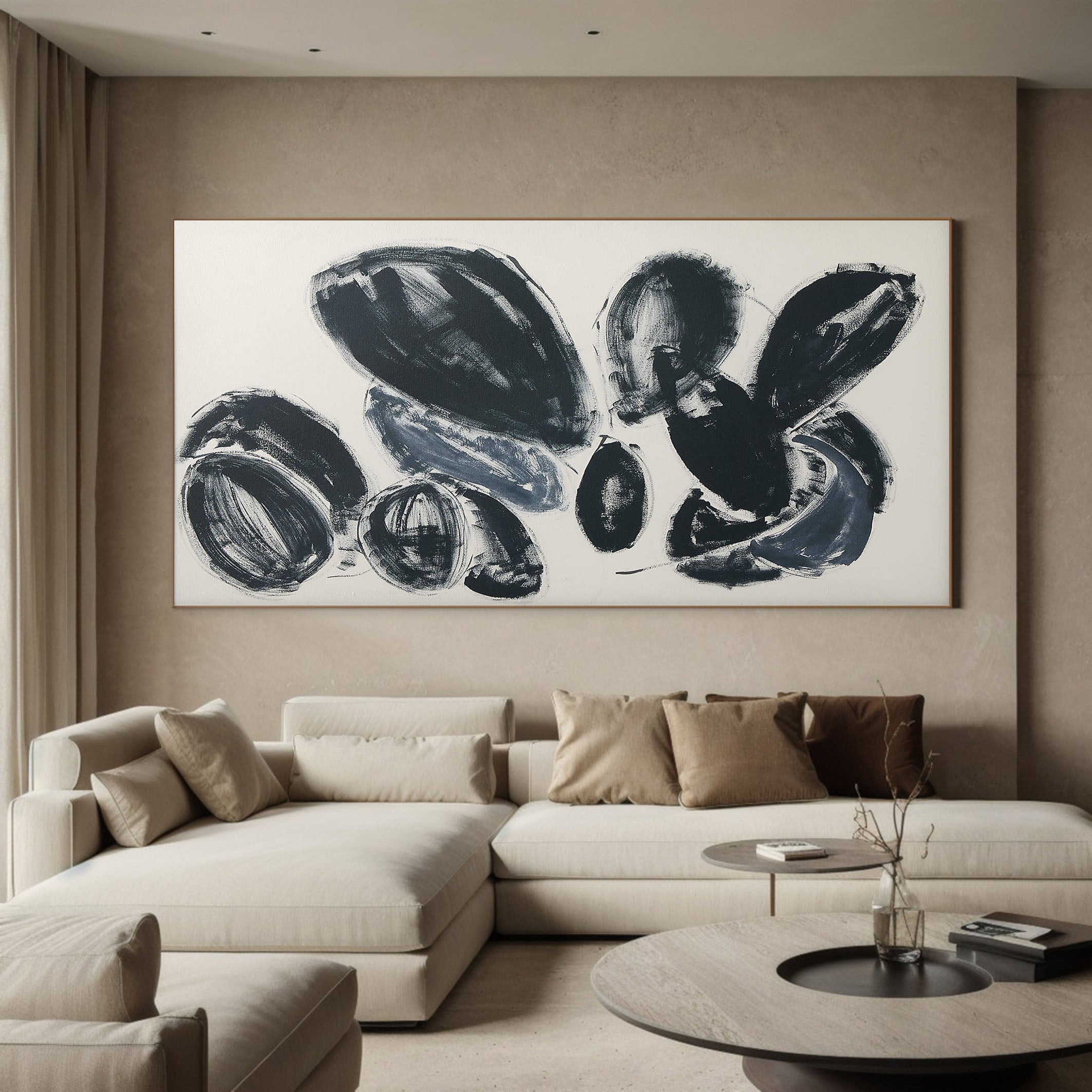Large Black and Gray Rounded Shapes Abstract, Minimalist Art #BGA 110