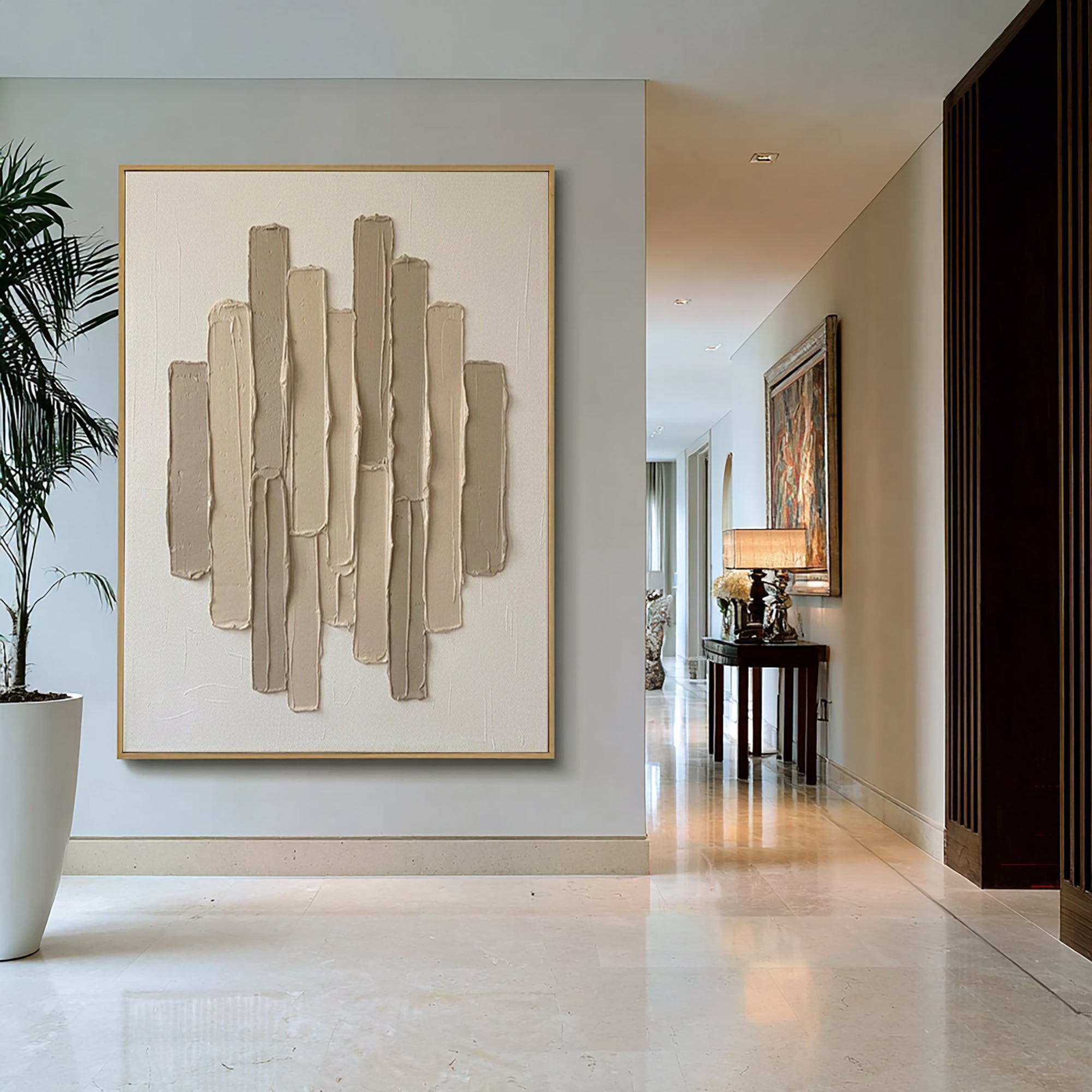 Large Neutral Vertical Textured Canvas Art Modern Minimalist Wall Decor