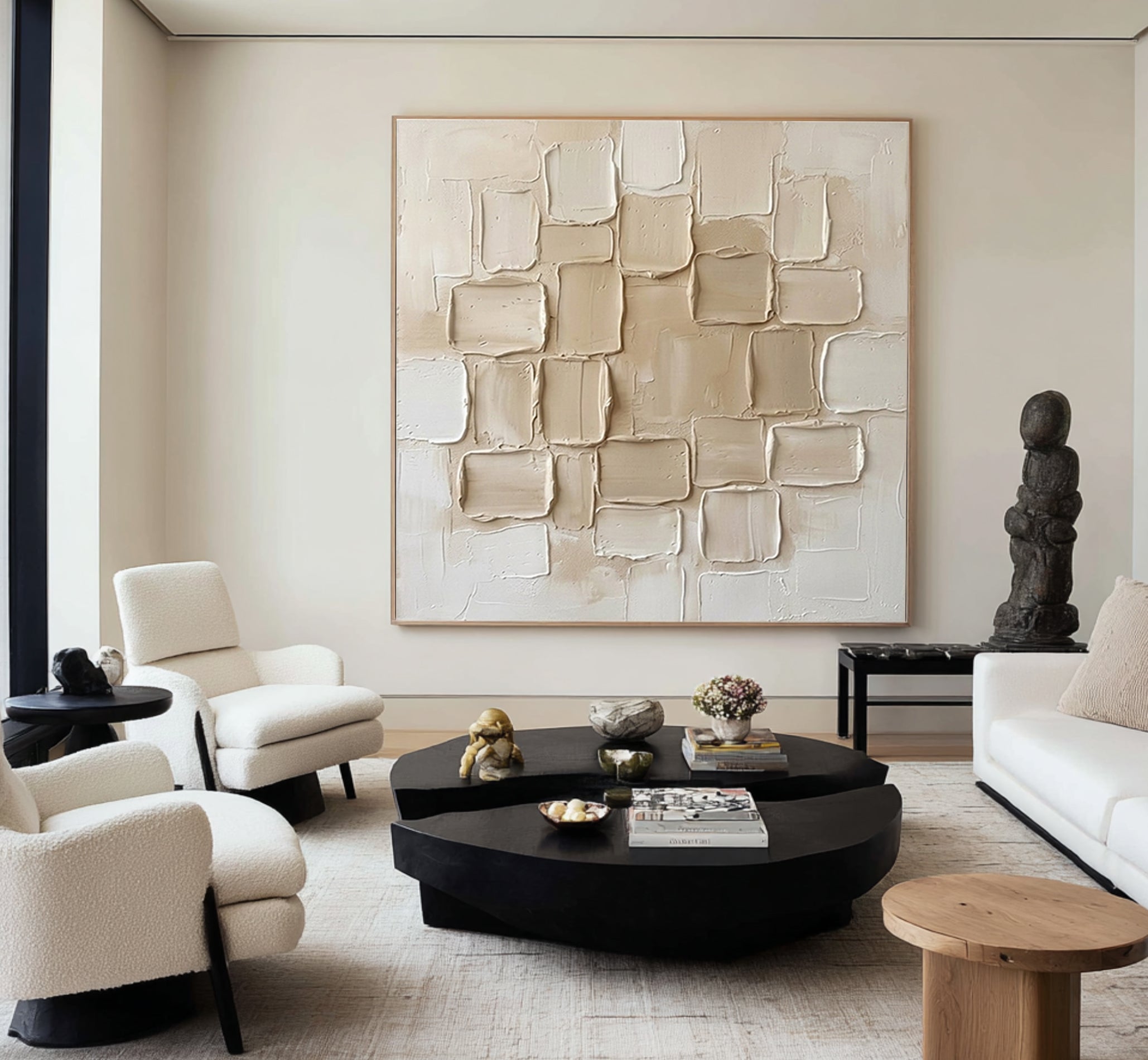 Large Travertine Texture Wall Art Contemporary Neutral Hand Painted Canvas Painting