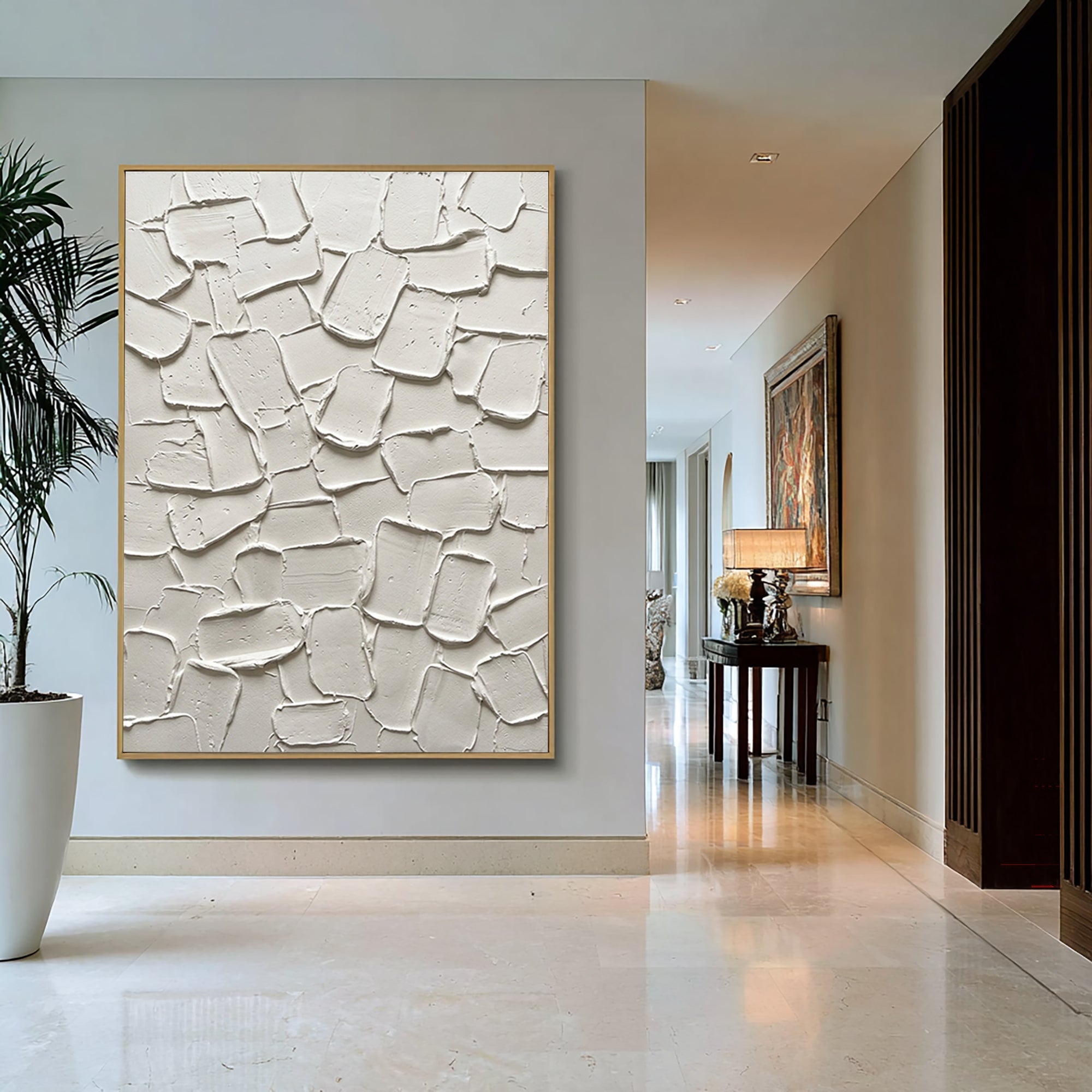 Large Modern Textured Canvas Art | Neutral Abstract Geometric Painting