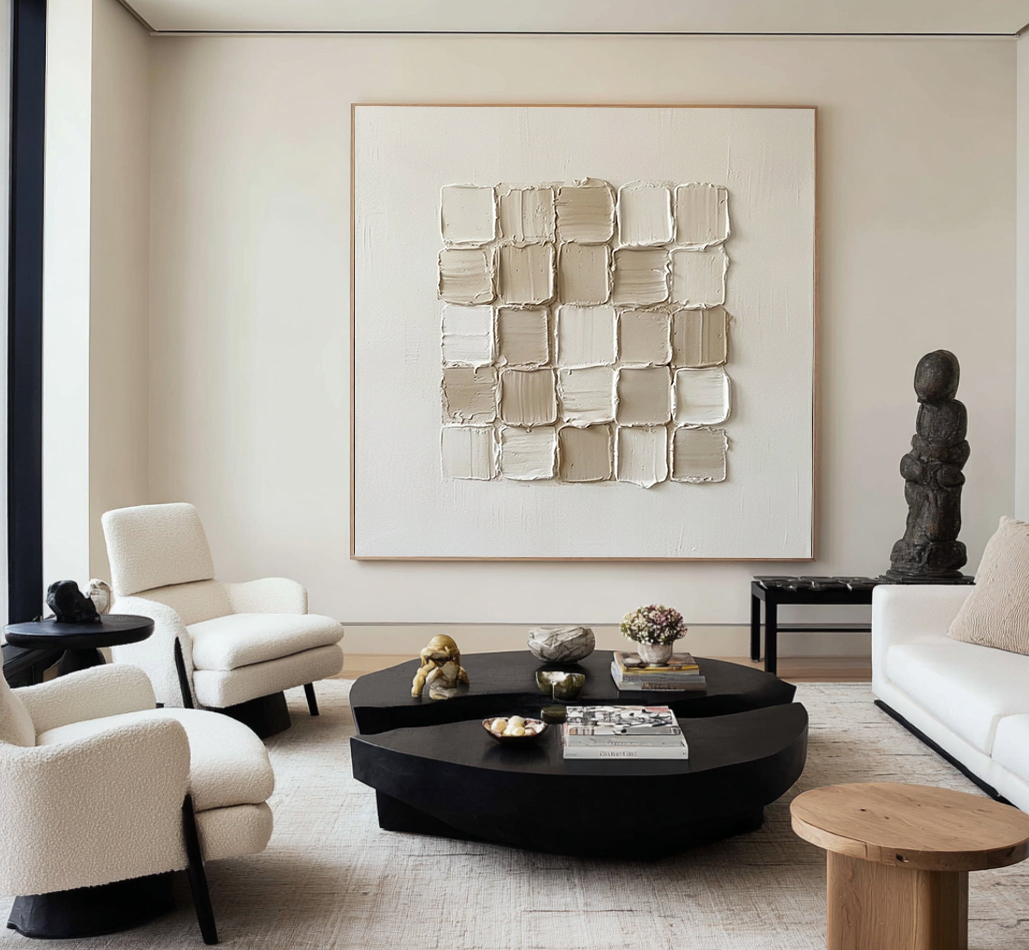 Large Geometric Textured Wall Art Contemporary Neutral Grid Canvas Painting