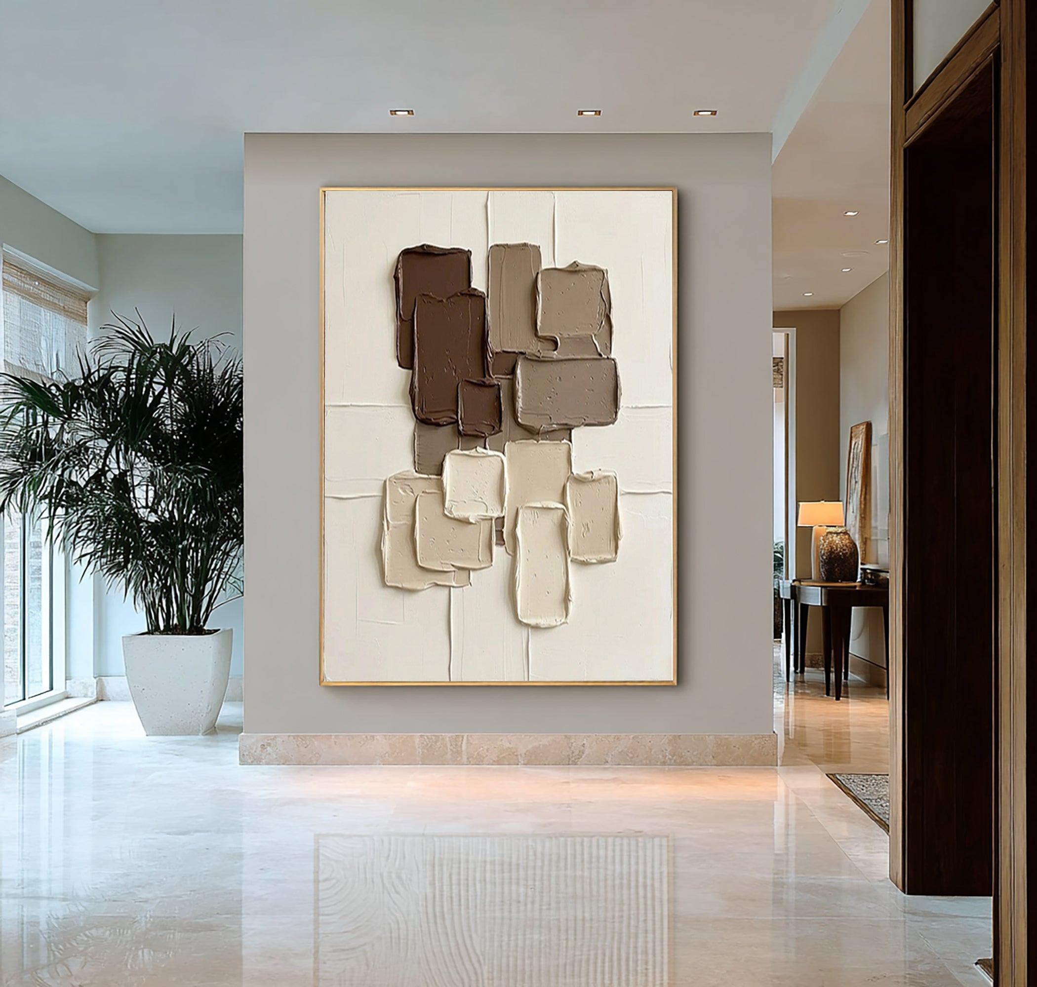 Large Brown Architectural Textured Canvas Art Contemporary Wall Decor