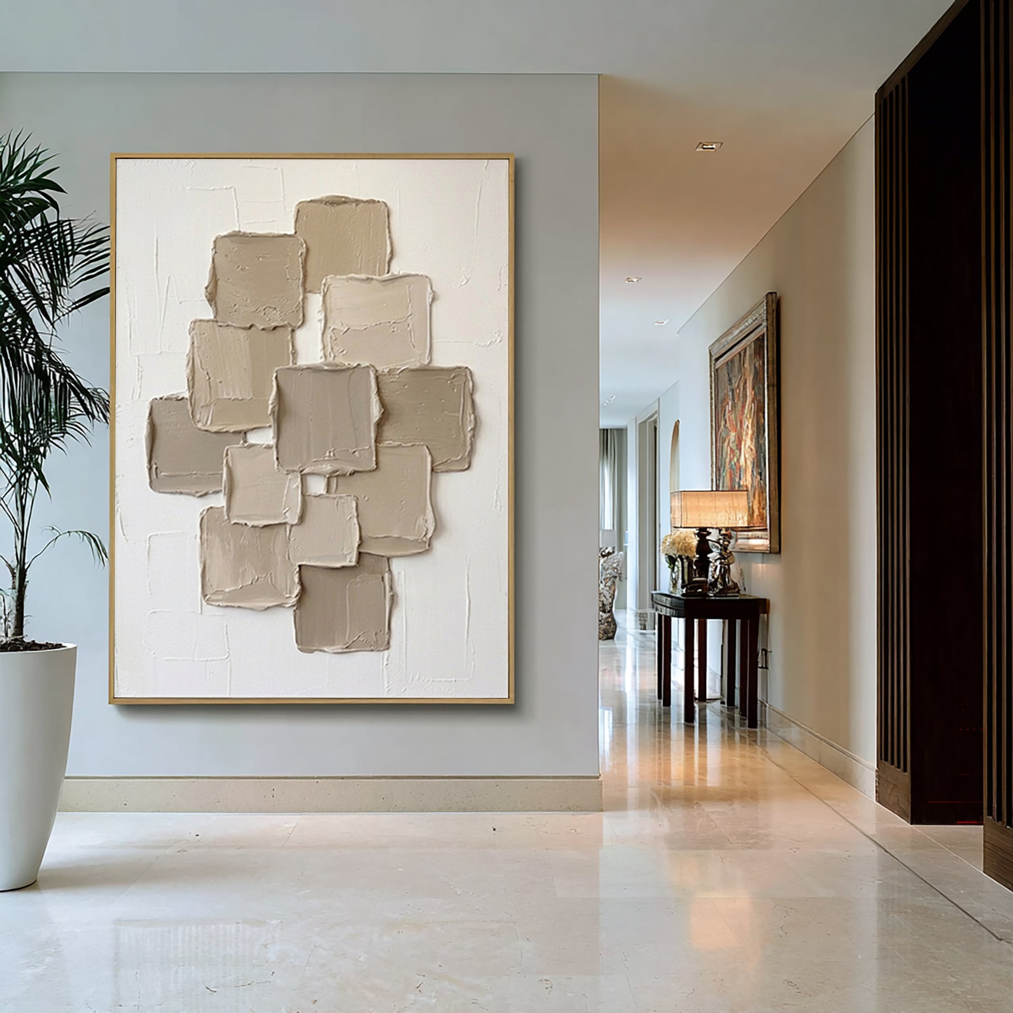 Large Contemporary Square Texture Painting Handmade Neutral Wall Art