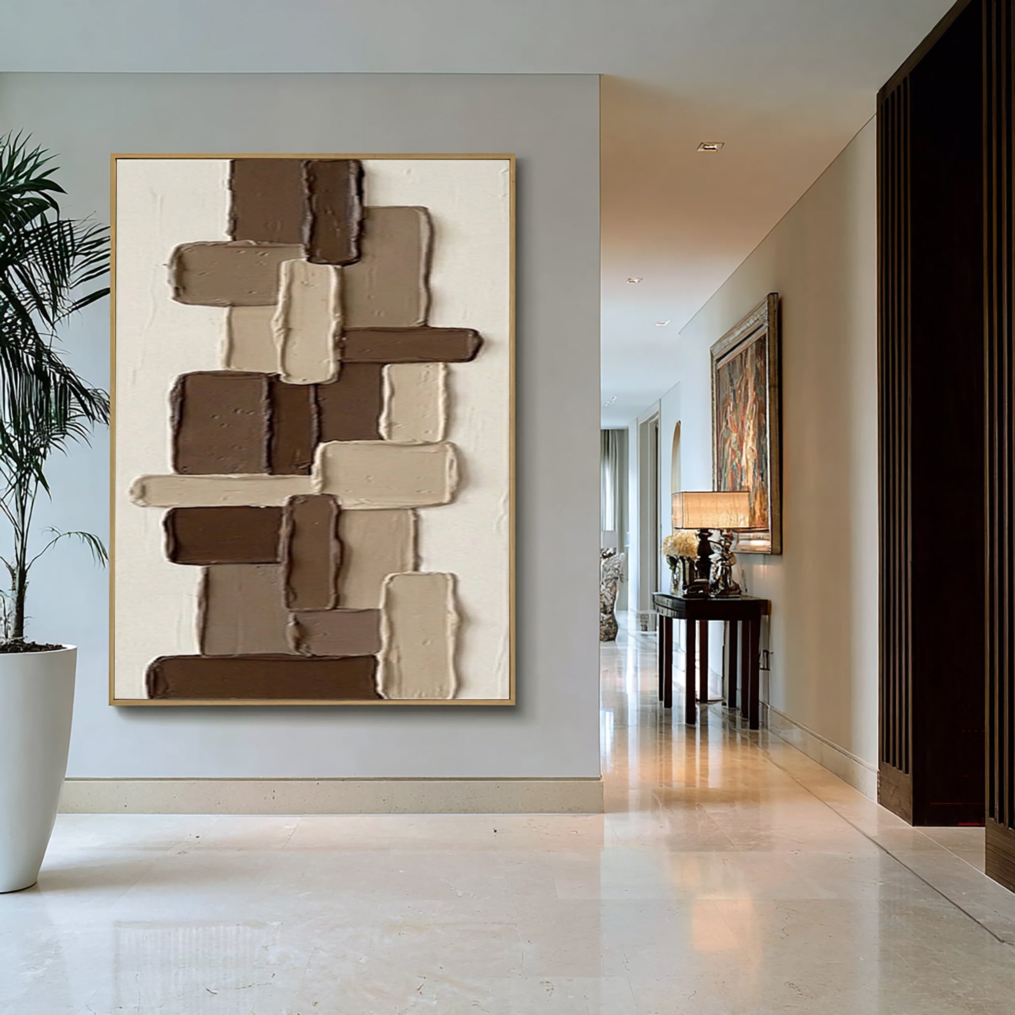 Large Modern Mosaic Texture Wall Art Handmade Neutral Canvas