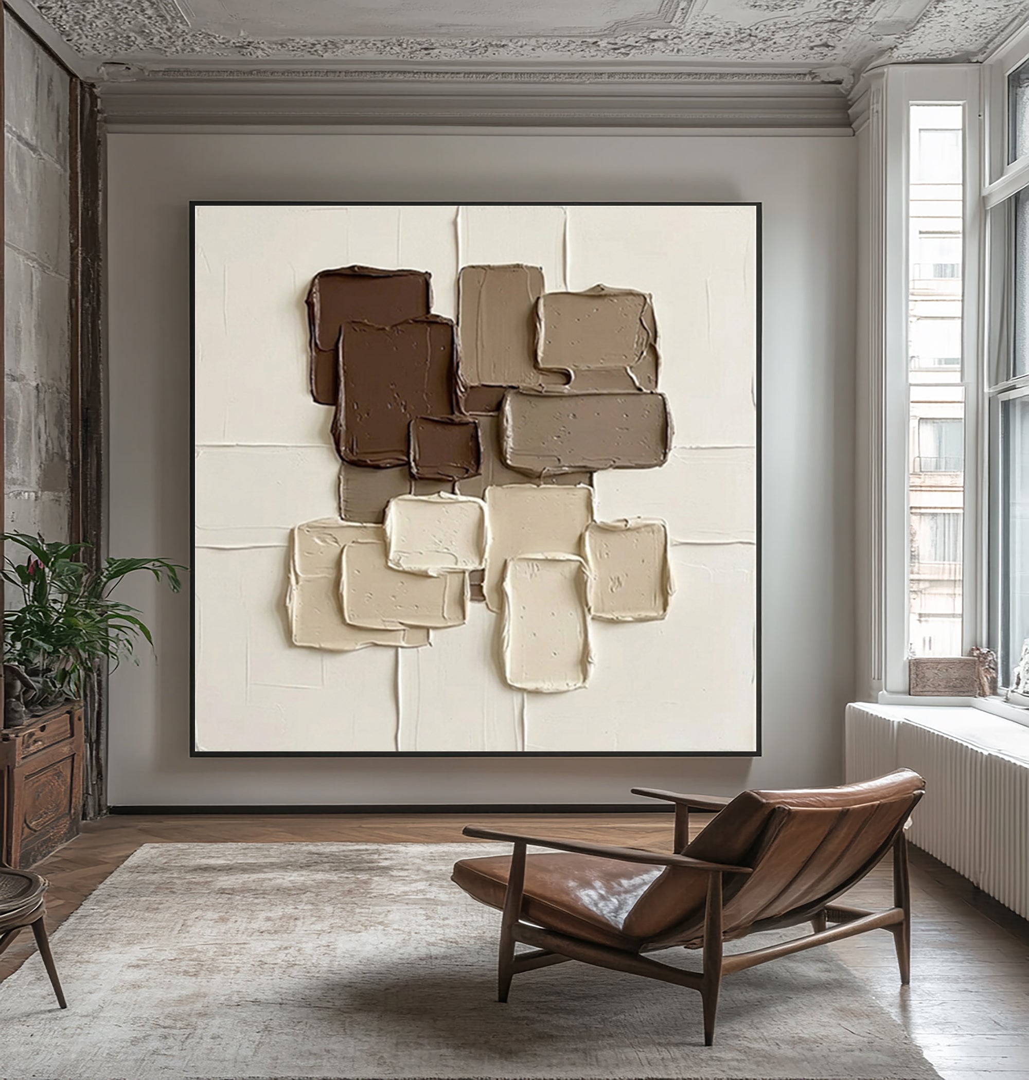 Large Mocha Texture Wall Art Contemporary Neutral Brown Abstract Painting