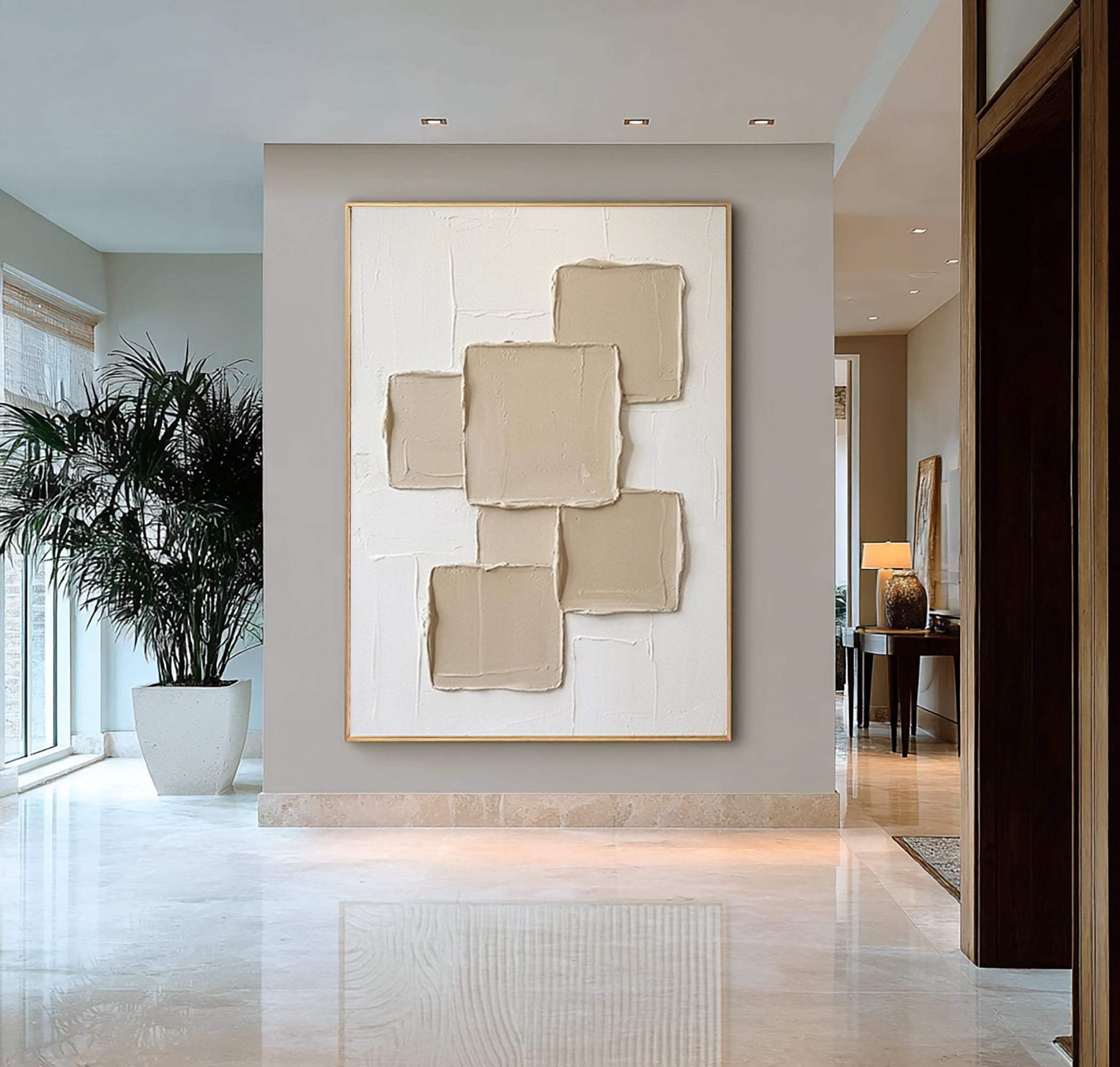 Large Designer Textured Canvas Art White Geometric Abstract Painting