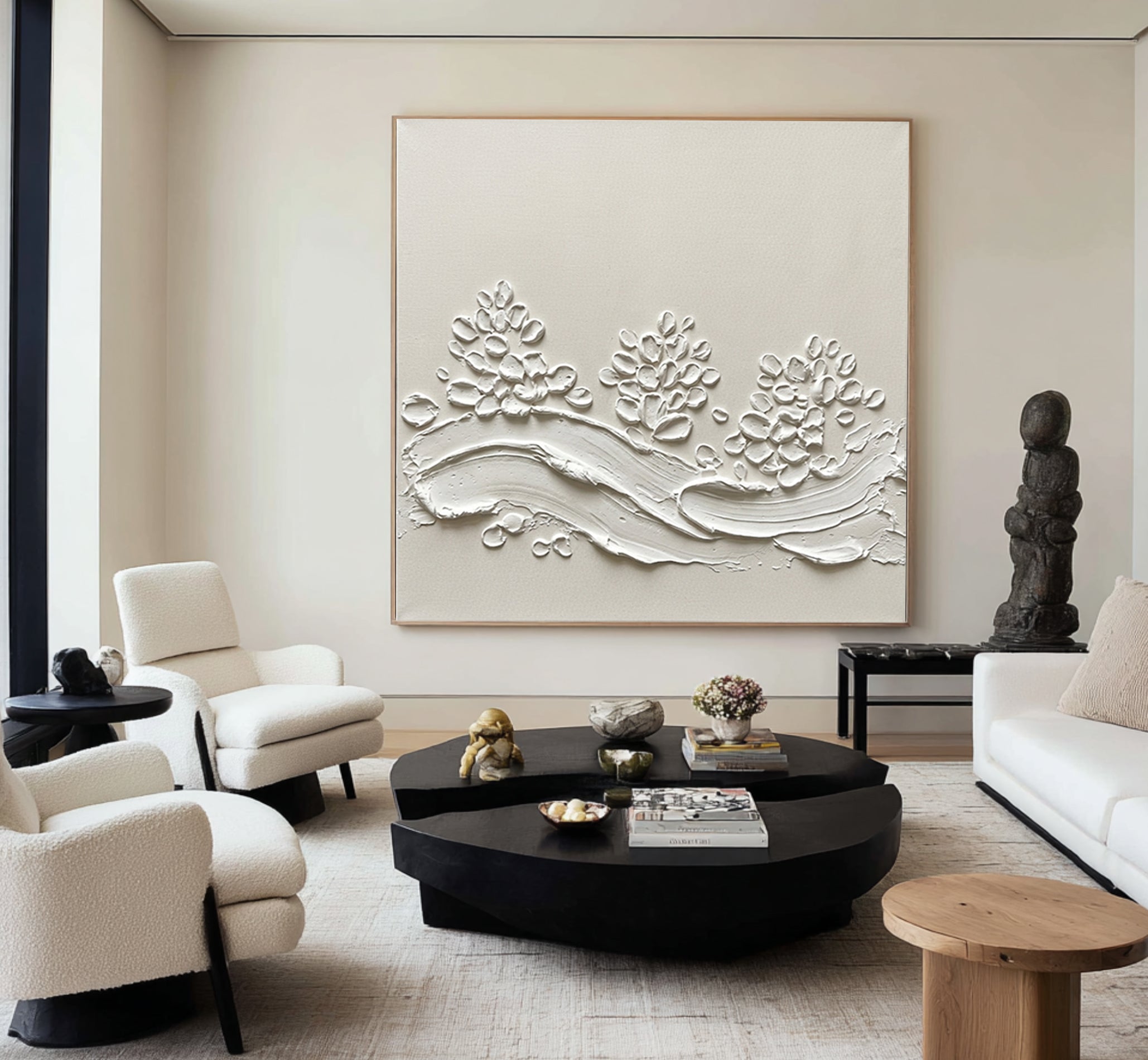 Large Minimalist Floral Textured Wall Art Contemporary Neutral Hand Painted Canvas Painting