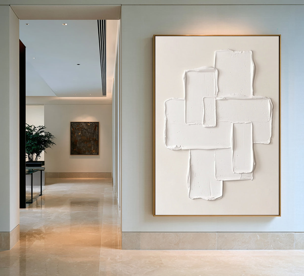 Large Minimalist Geometric Textured Relief Wall Art Ivory Cream Abstract Oil Painting Sculptural 3D Modern Luxury Home Decor