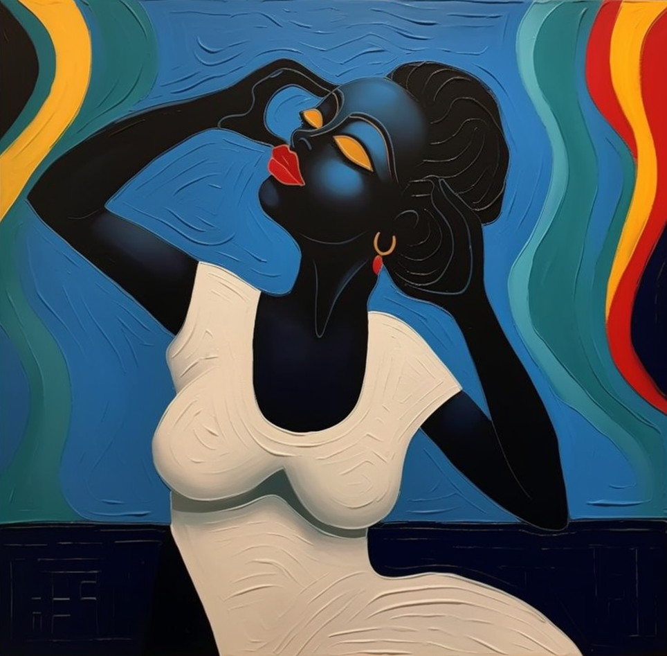 Stylized Portrait with Textured Color Waves, Modern Wall Art #BGA 256