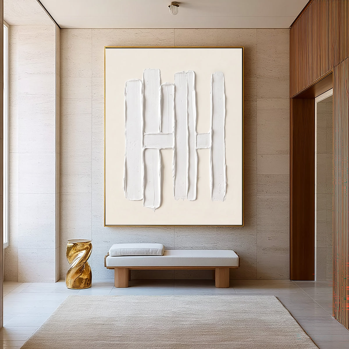 Columns Of Light Large White Abstract Wall Art Textured Sculptural Relief Contemporary Minimalist Artwork