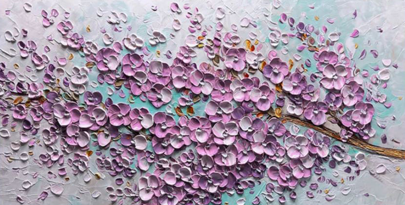 Petal Poetry: Sculpted Impasto Sakura, Richly Textured Floral #BGA 233