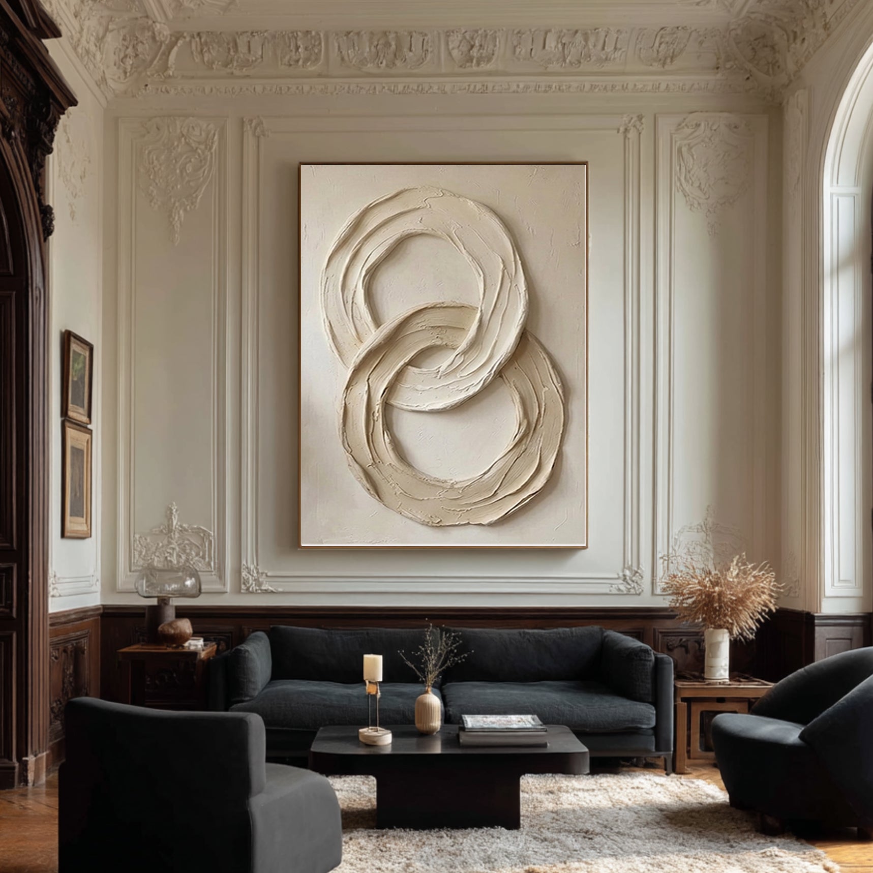 Large Circular Texture Oil Painting for Modern Neutral Interiors