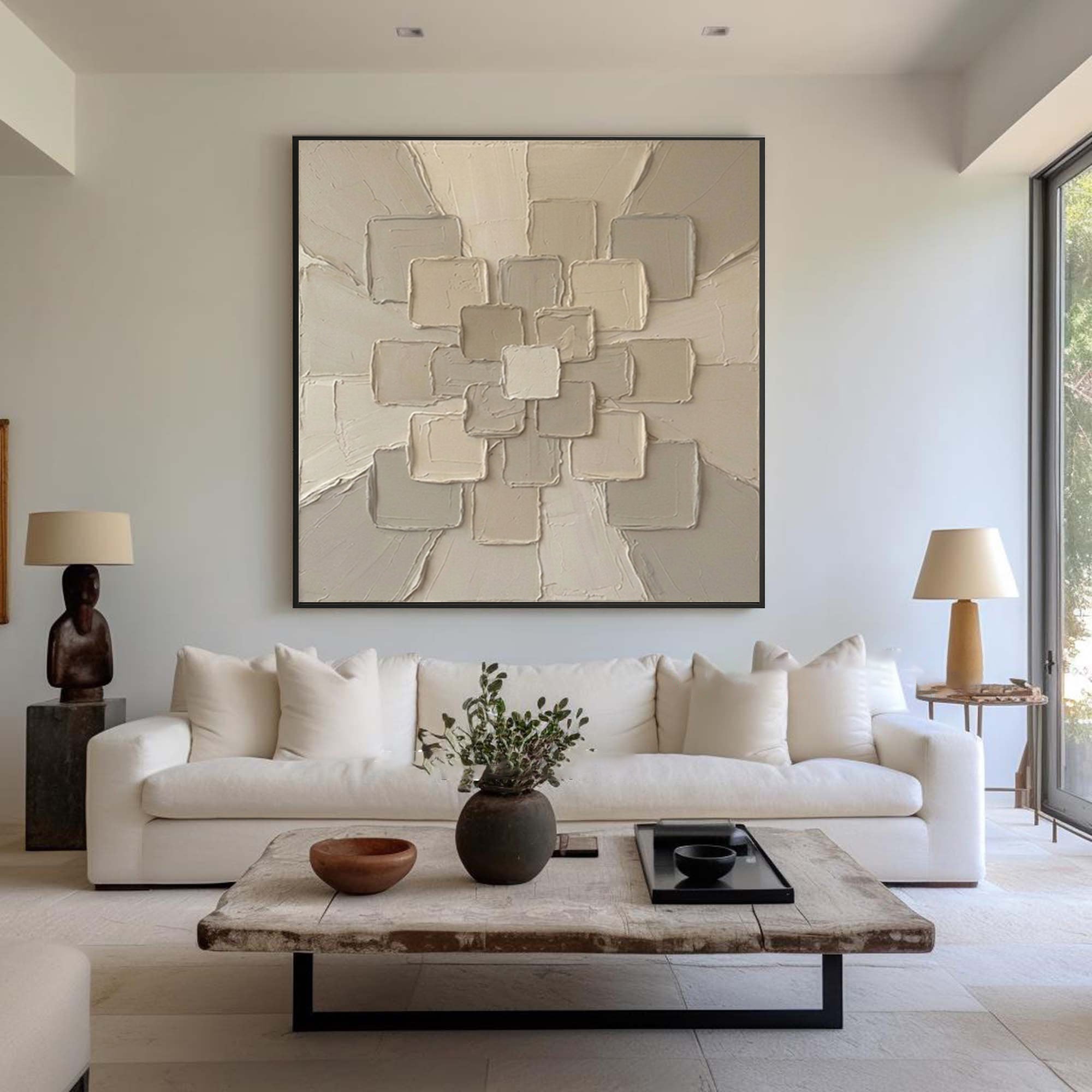 Large Modern Focal Expansion Wall Art Neutral Sculptural Texture Canvas Painting