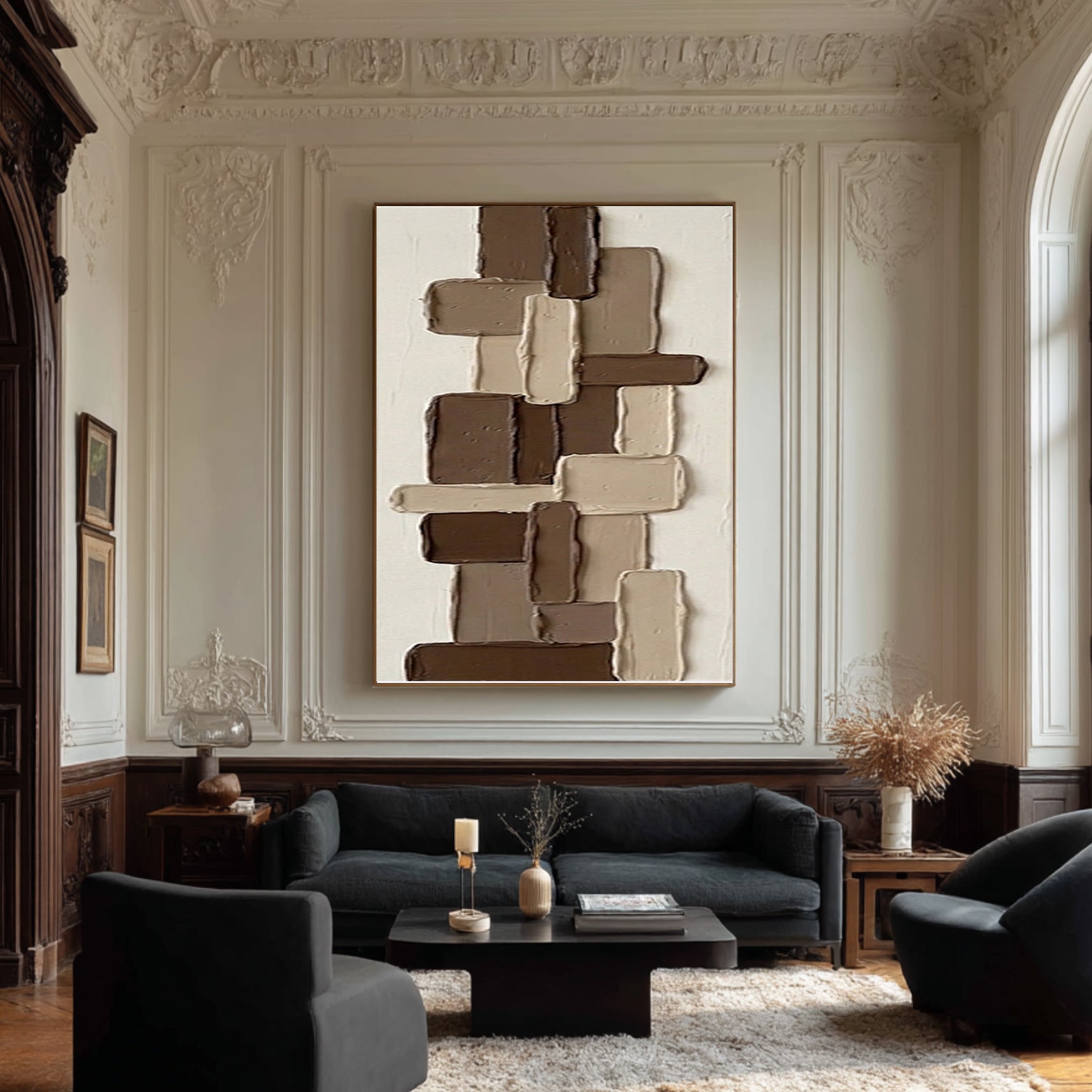 Large Modern Mosaic Texture Wall Art Handmade Neutral Canvas