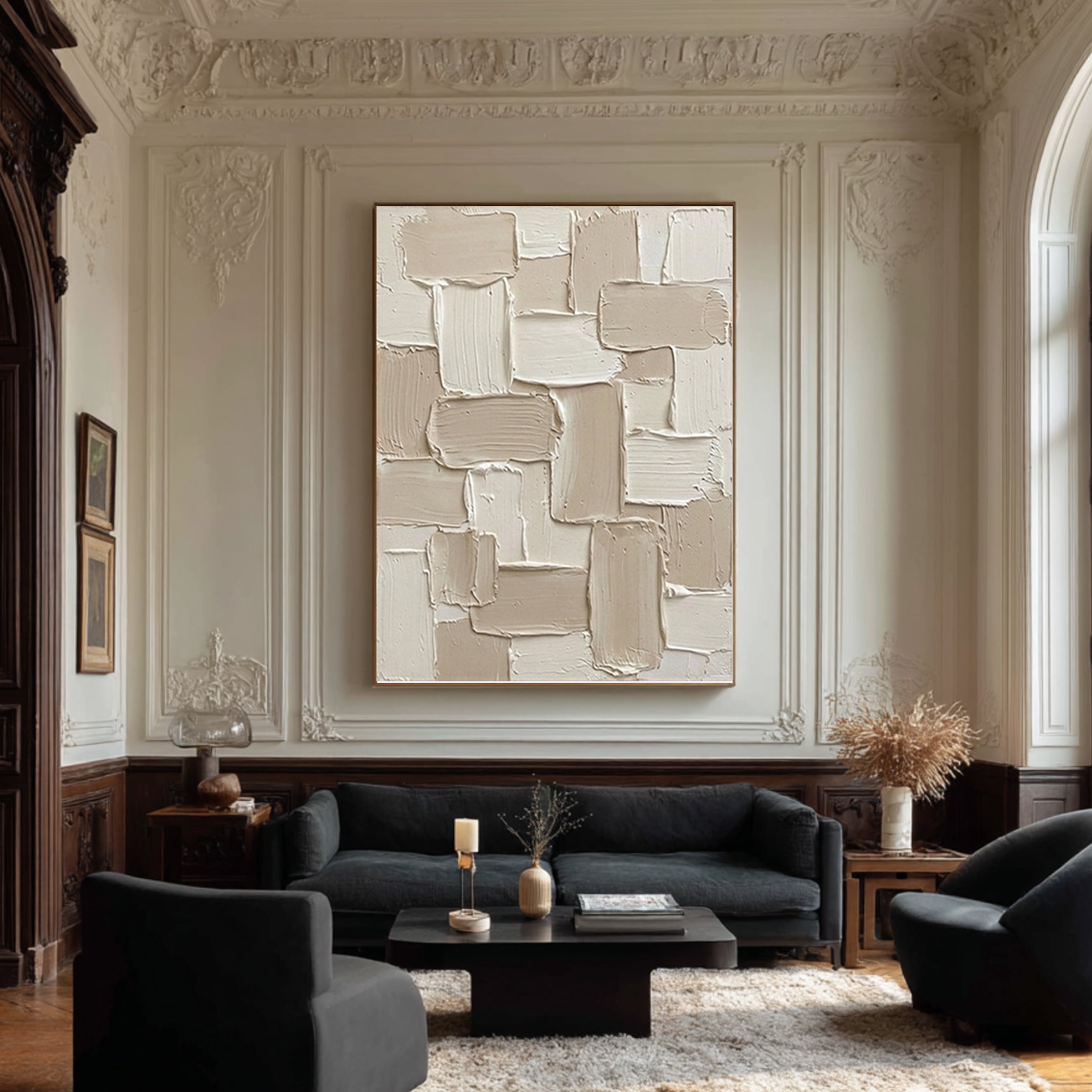 Large Minimalist Oil Painting with Contemporary Block Texture Design