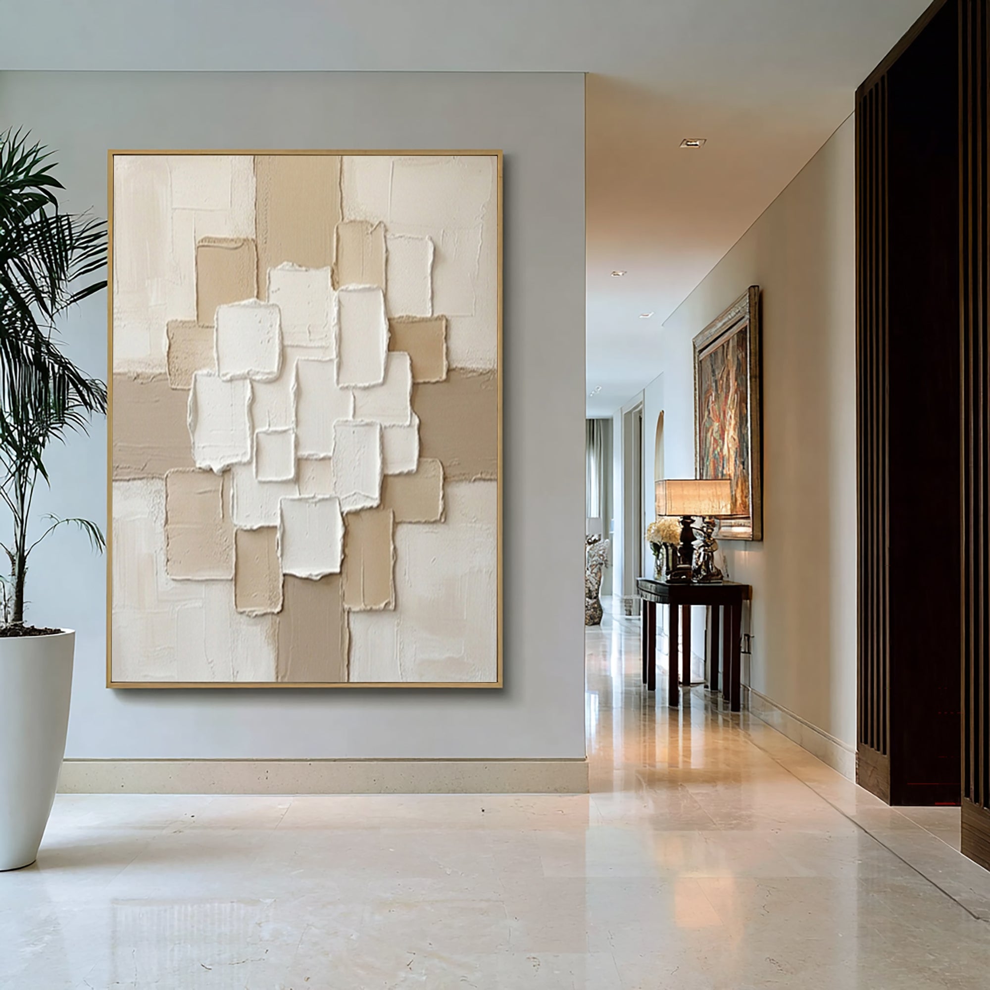 Large Neutral Composition Textured Canvas Art Modern Minimalist Decor