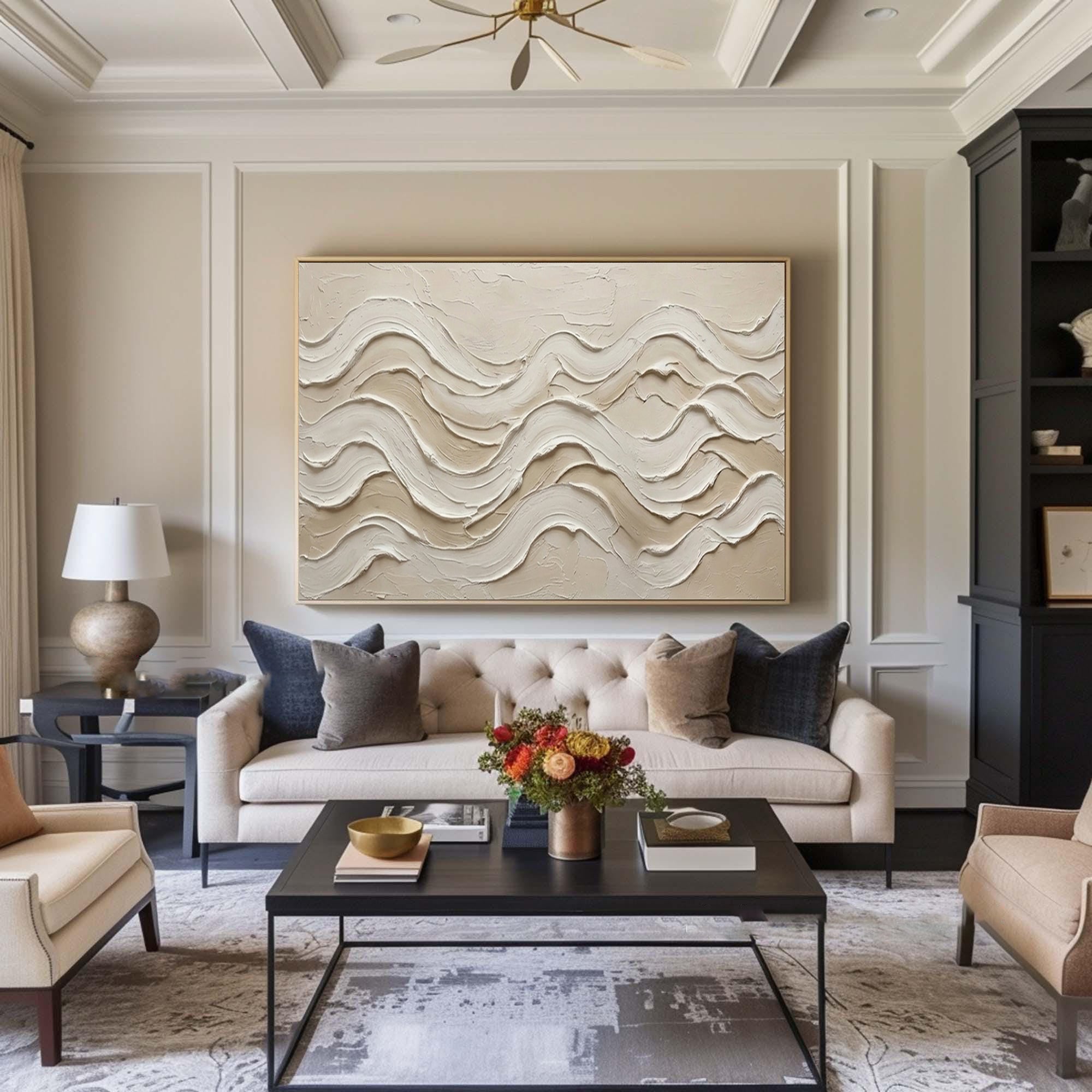 Large Textured Wave Painting Neutral Abstract Wall Art